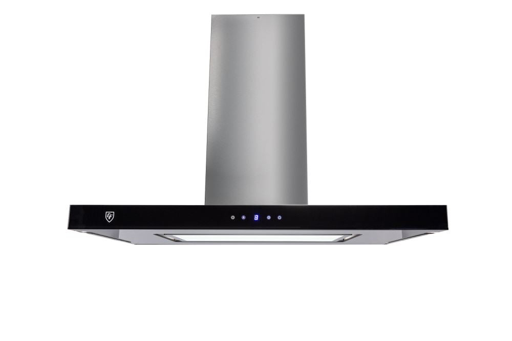 EF CK LUNA IS 90cm Stainless Steel Island Range Hood + EF EFH 7626 WT VGB 78cm Built-in Gas Hob with 2 Wok Burners - Perfect for Modern Kitchen & Asian Cooking