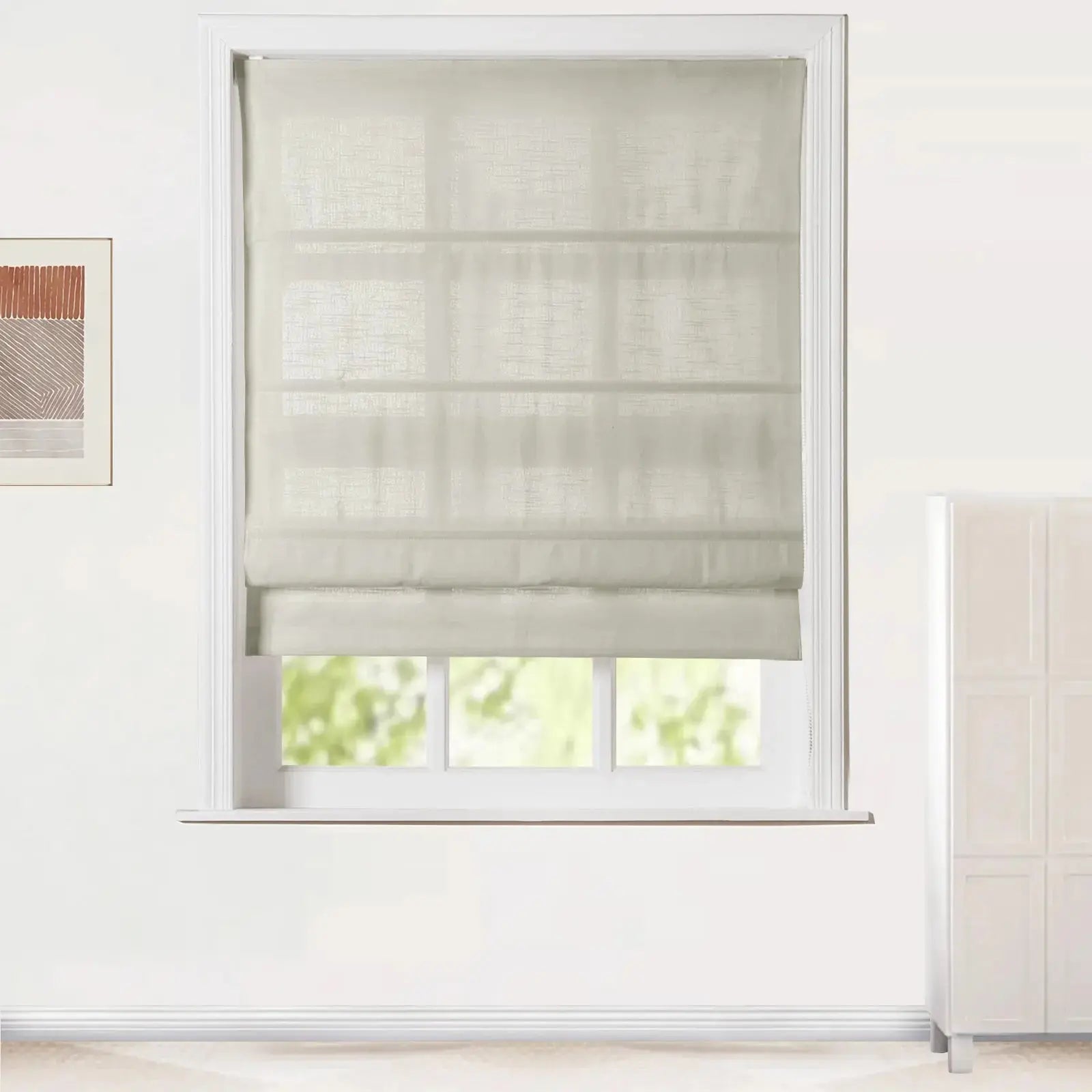 Jawara Linen Cotton Roman Shade with Cord Lift - Elegant Window Treatment for Living Room, Bedroom & Office