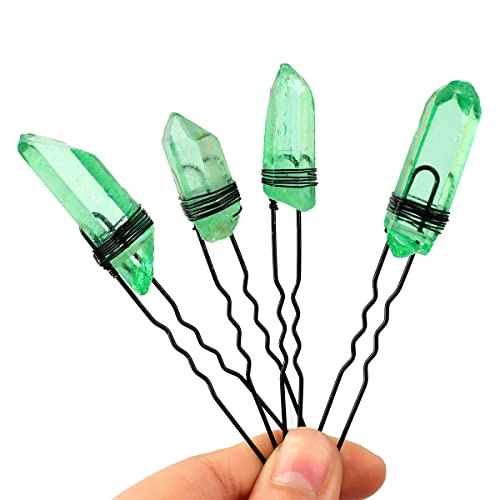 Green Crystal Hair Sticks | Quartz Hair Clips for Long Hair | Irish Hair Accessories | Perfect for Weddings, Cosplay & Boho Styles