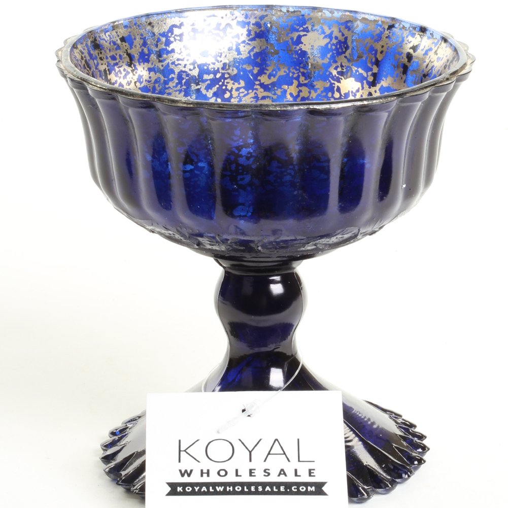Koyal Wholesale 4.5-Inch Navy Blue Glass Compote Bowl - Elegant Pedestal Flower Bowl for Wedding Centerpieces, Table Decor, and Home Decor