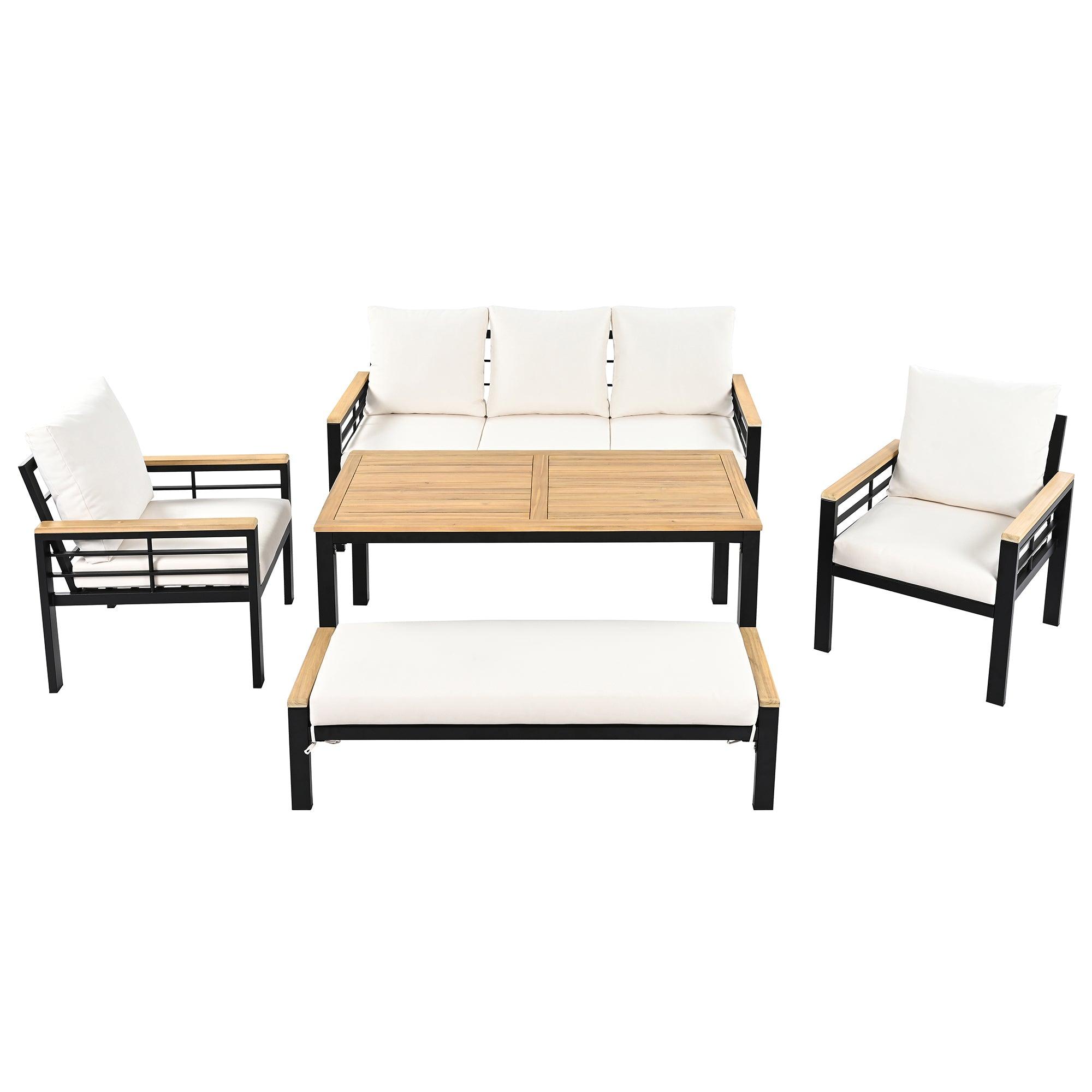 5-Piece Outdoor Patio Conversation Set with 3-Seat Sofa & Cushions - Perfect for Backyard, Poolside, Garden, and Outdoor Relaxation