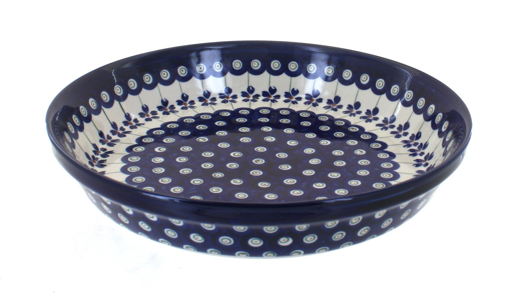 Handmade Blue Rose Polish Pottery Peacock Pie Plate - Elegant Floral Design for Baking, Serving & Home Decor - Perfect for Holidays, Parties & Gifts