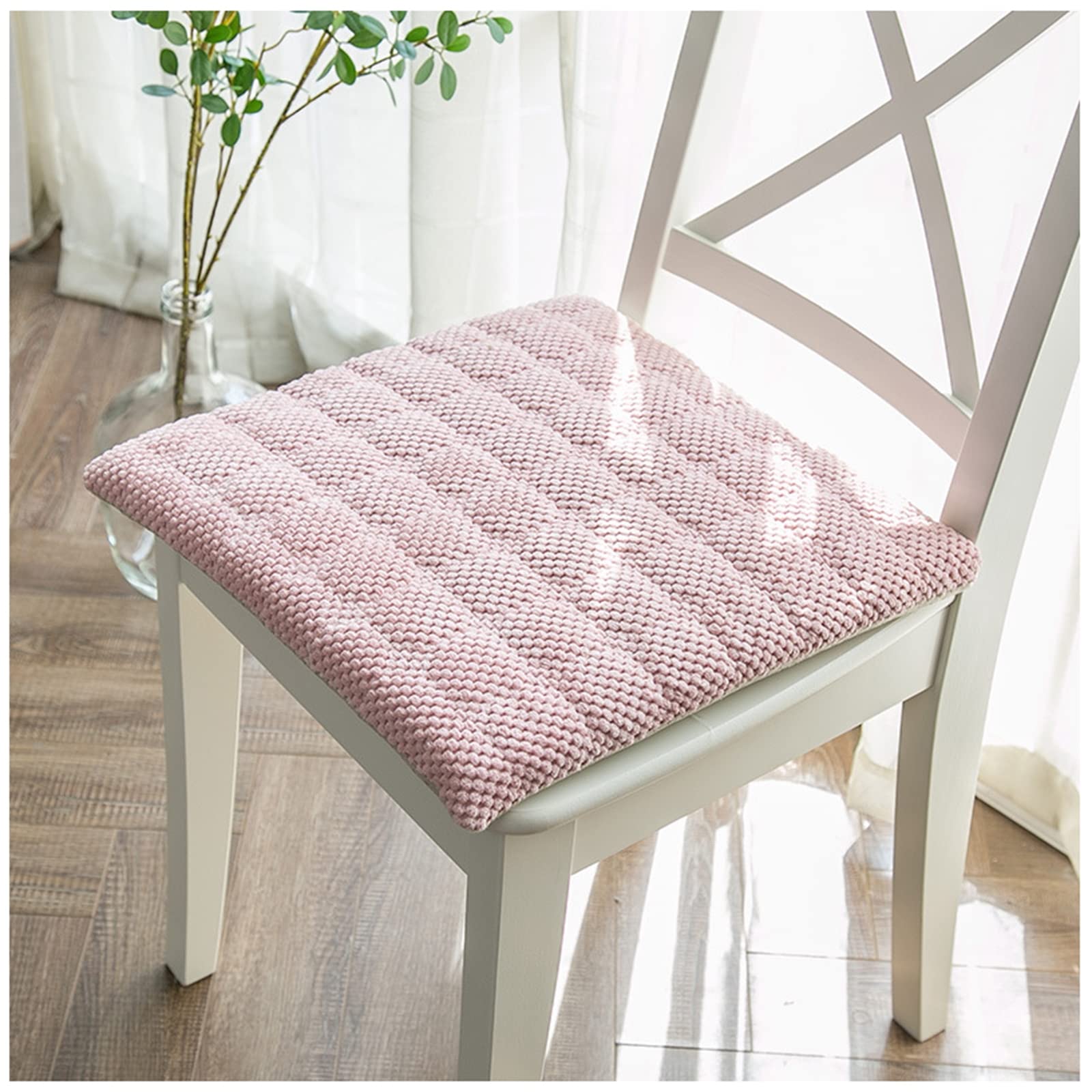 Square Dining Room Chair Cushions with Ties - Non-Slip Washable Plush Seat Pads for Kitchen, Office & Car (40x40cm, Pink) - Perfect for Home Decor & Comfortable Seating