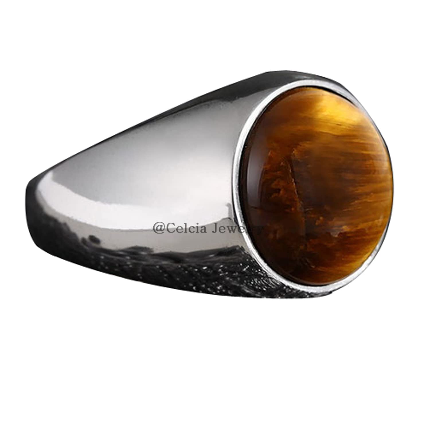 Tiger Eye Natural Gemstone Men's Ring - 925 Sterling Silver Signet Ring for Men, Unique Groomsmen Gift, Friendship Jewelry, Statement Piece - Perfect for Weddings, Anniversaries & Special Occasions (Tiger's Eye, Size 7)