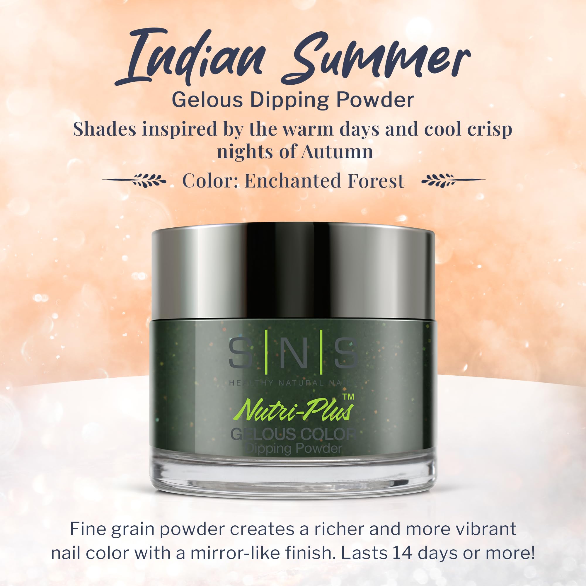 Enchanted Forest Green Shimmer SNS Nail Dip Powder - Long Lasting 14 Days Gelous Dipping Powder - Low Odor No UV Lamp Needed (1 oz) - Perfect for Manicures, Pedicures & DIY Nail Art at Home