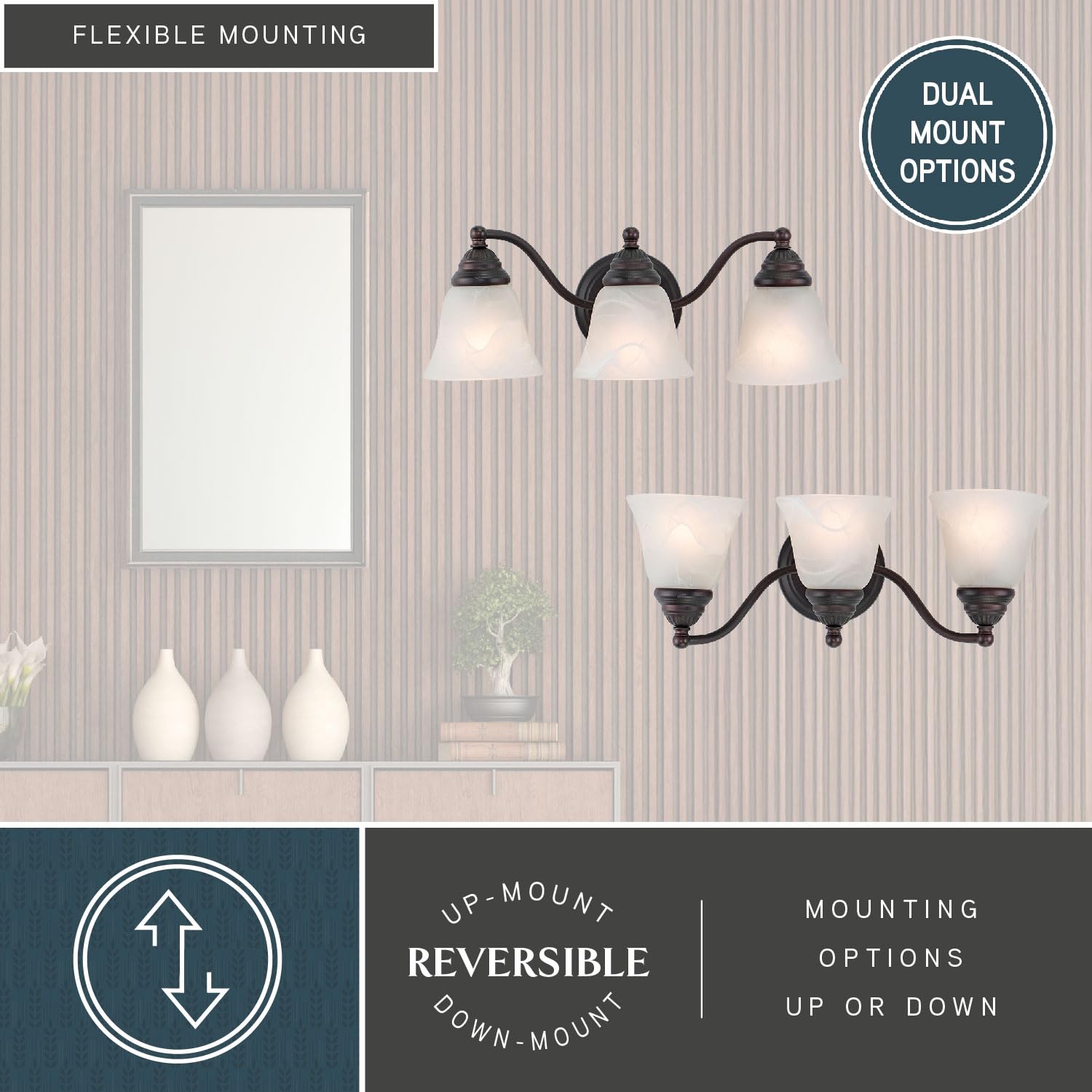 Stanford 3-Light Bronze Bathroom Vanity Light Fixture - Perfect for Modern Bathroom Lighting & Vanity Mirror Illumination