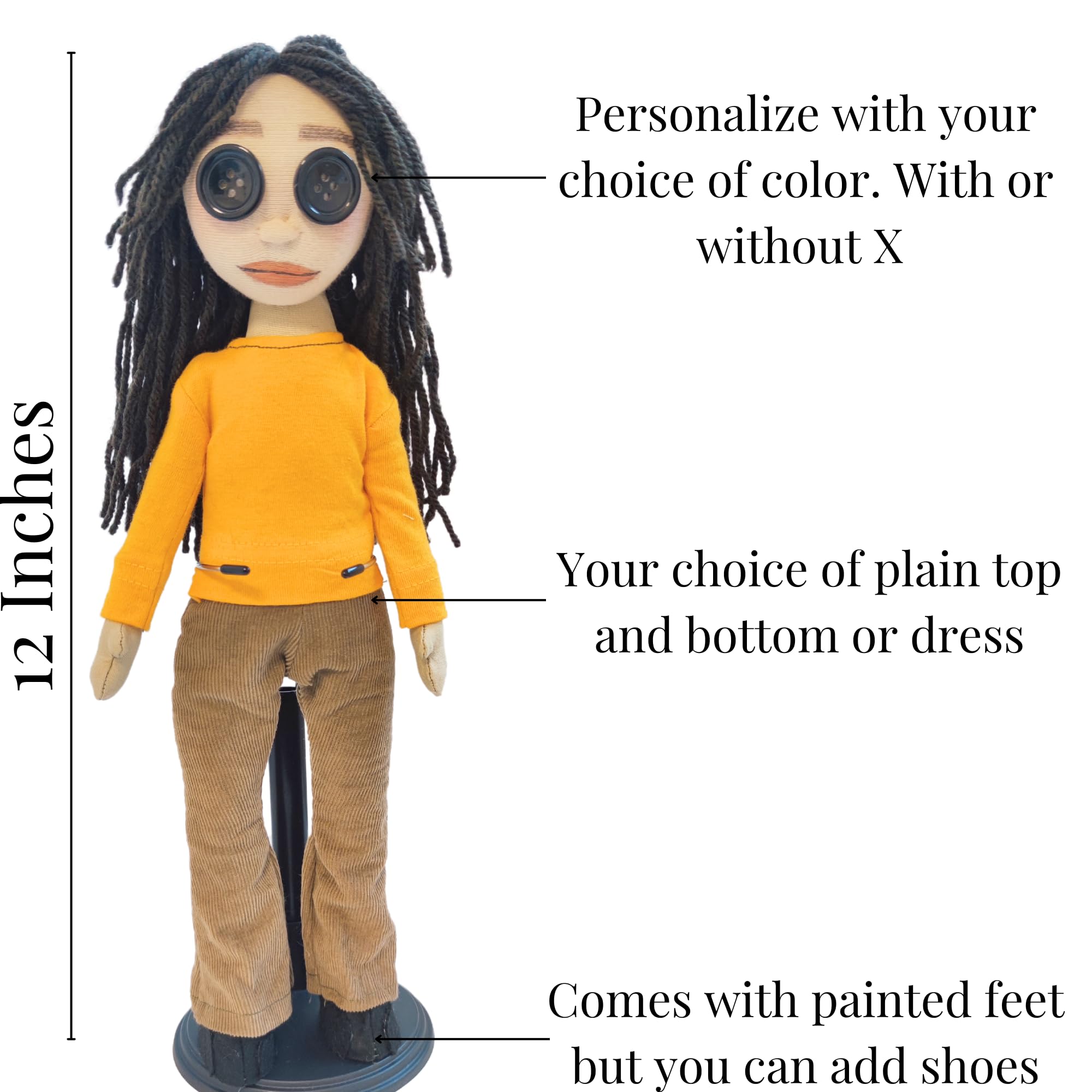 Handmade Custom Cloth Doll with Button Eyes - Personalized Photo to Doll Gift (12 Inch) - Perfect for Birthdays, Anniversaries & Home Decor