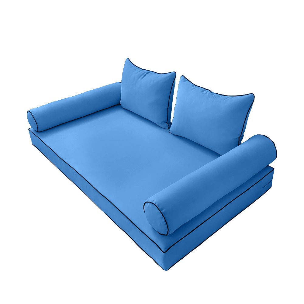 Prolinemax Outdoor Style 4 Twin-XL Daybed Mattress Cover with Contrast Trim - Fitted Bolster Pillow Sheet AD102 - Perfect for Patio Furniture, Sunroom Lounging & Guest Bed Comfort