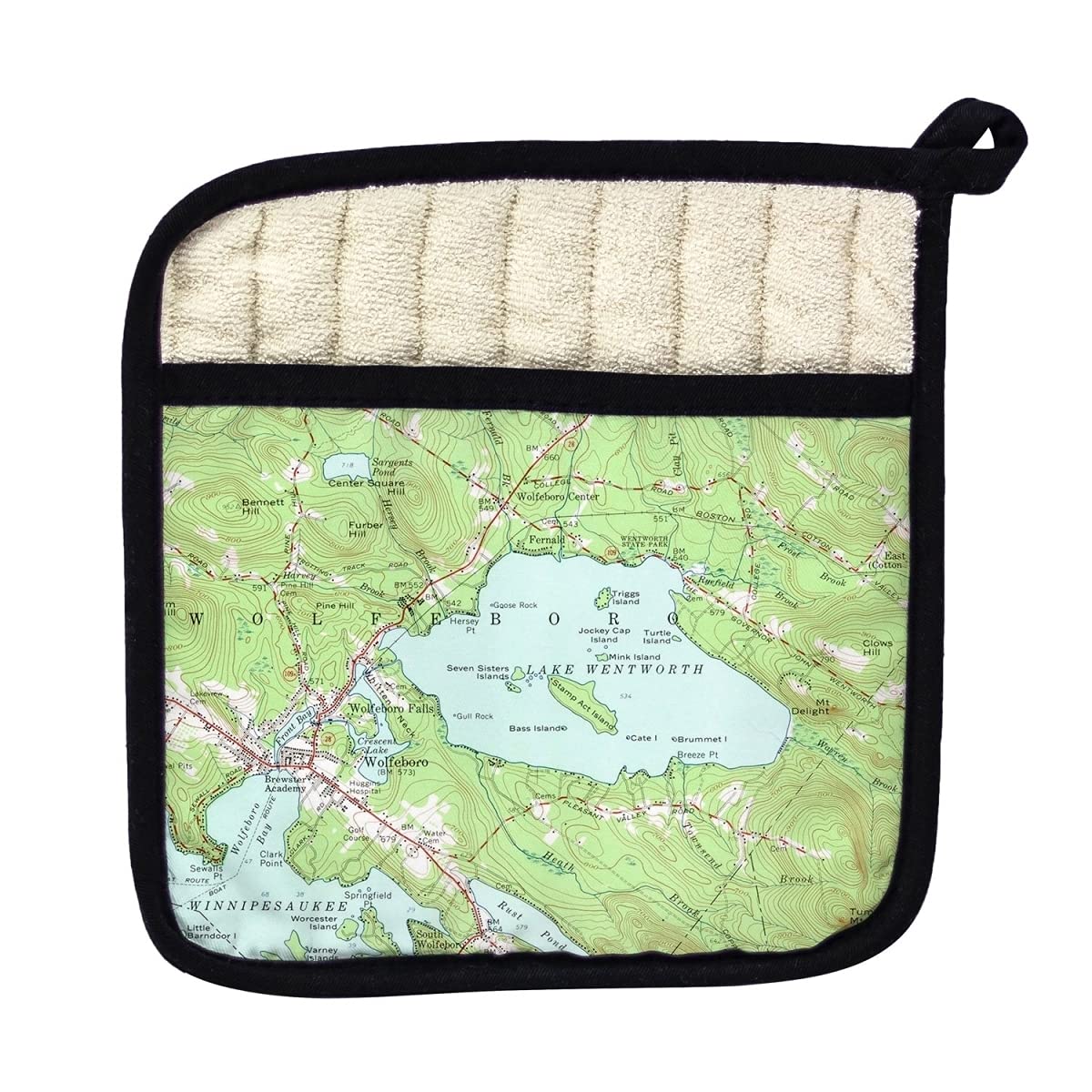 Betsy Drake PT654 Lake Wentworth NH Nautical Map Pot Holder - Vintage Style Kitchen Accessory for Cooking, Baking & Home Decor