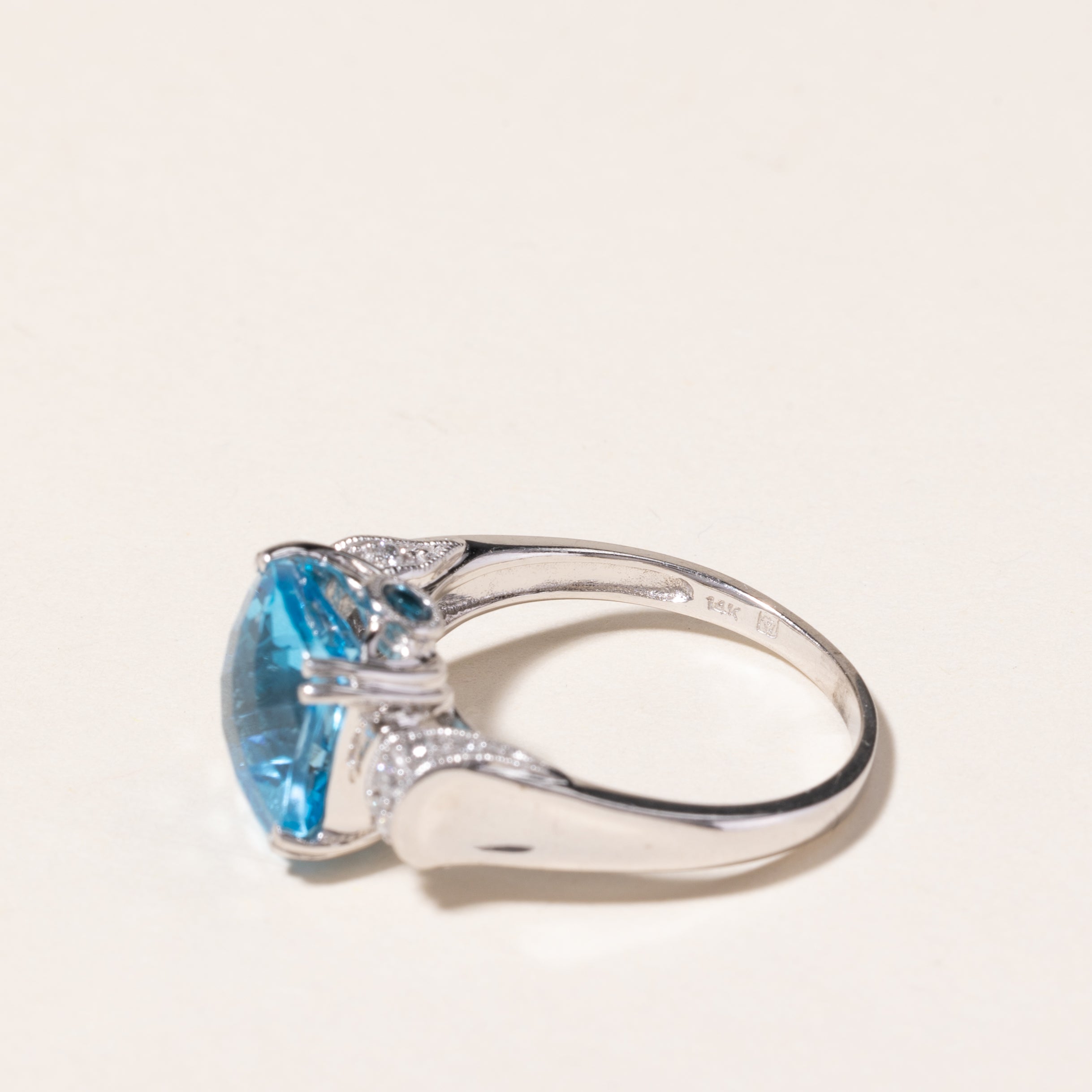 14K White Gold Blue Topaz & Diamond Ring - 4.67ctw Gemstone, 0.08ctw Diamonds, Size 7.75 - Elegant Birthstone Jewelry for Women, Perfect Gift for Anniversary, Engagement & Special Occasions