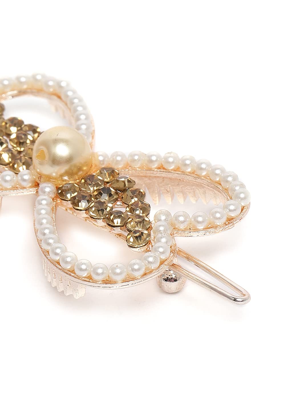 Elegant White Gold-Toned Pearl Beaded French Barrette Hair Clip for Women | Wedding, Prom & Formal Hair Accessories | Secure Back Hair Clip for Special Occasions