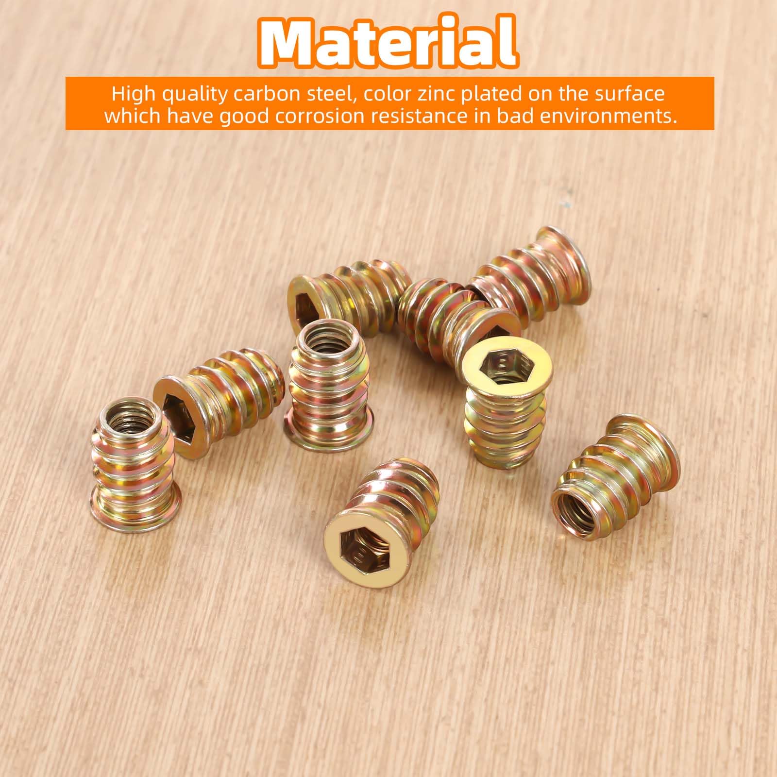 M6 x 15mm Wood Inserts Bolt Furniture Screw Nut Threaded Fastener Connector Hex Socket Drive for Wood Furniture - 50 PCS - Perfect for DIY Projects, Cabinet Assembly, and Home Repair