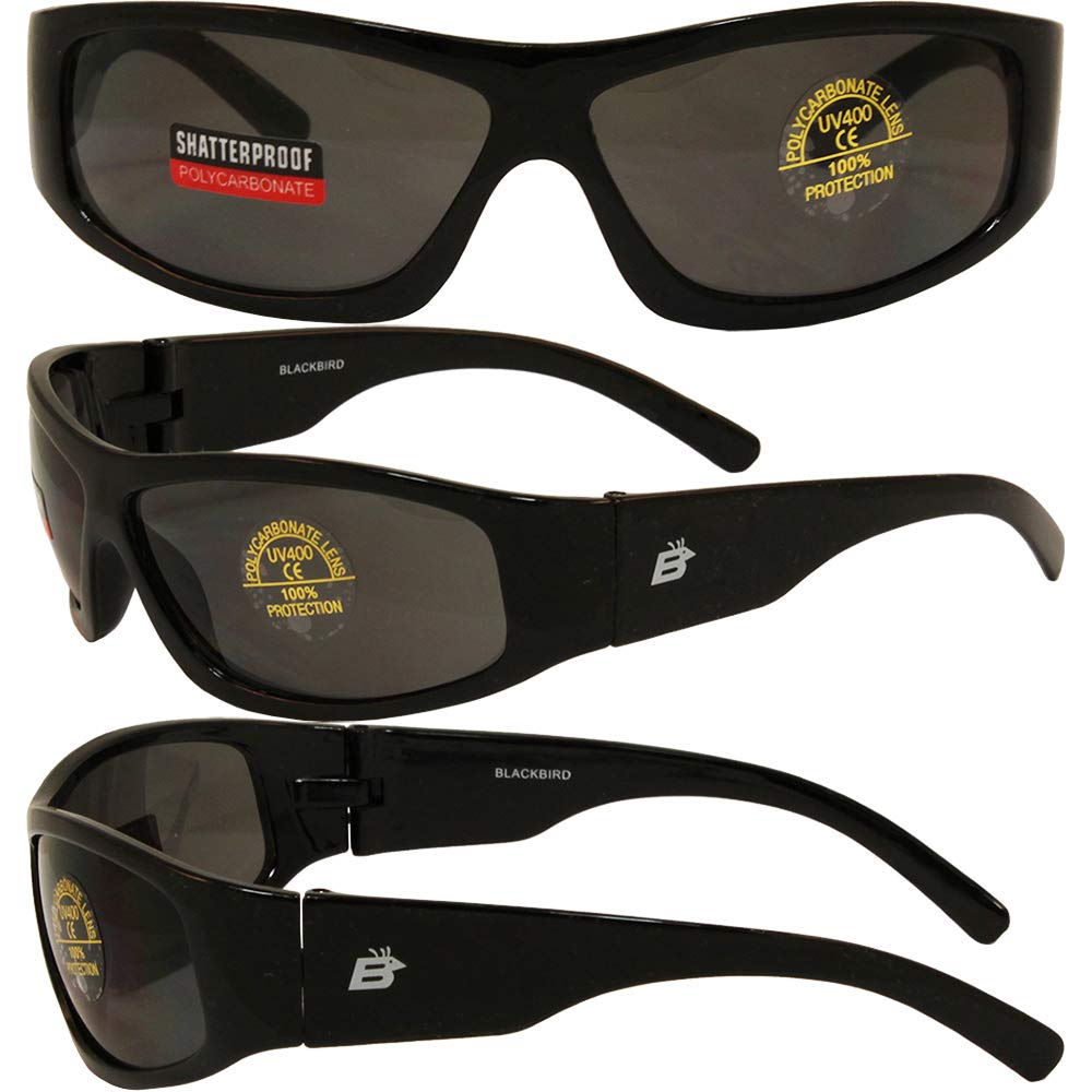 Blackbird Sport Motorcycle Riding Sunglasses - UV Protection, Anti-Glare, Black Frame with Smoke Lens for Men & Women - Perfect for Cycling, Motorcycling, and Outdoor Sports