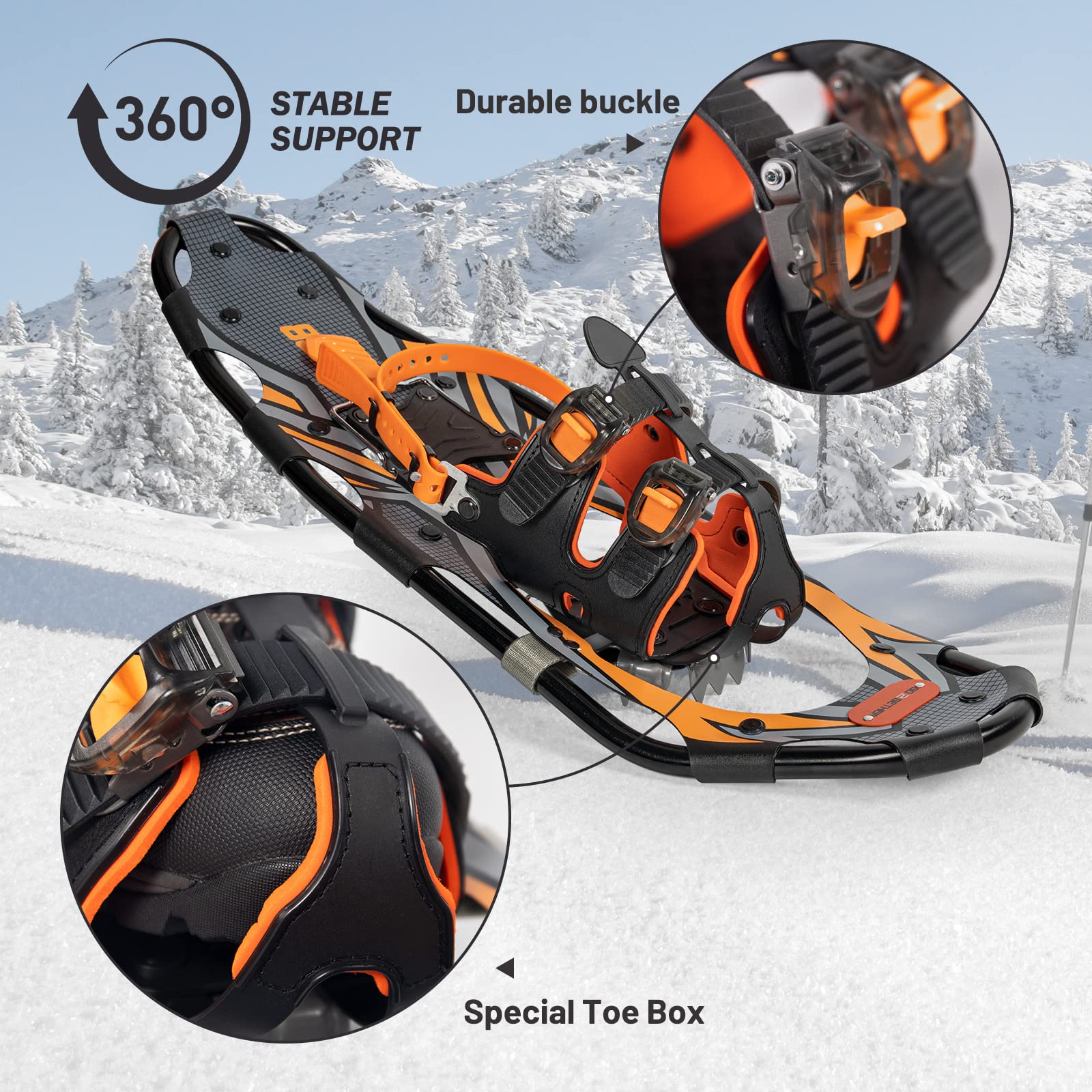 G2 21/25/30/36 Inch Lightweight Snowshoes for Adults - EVA Padded Ratchet Bindings, Heel Lift, Flexible Pivot Bar & Durable Back Strap - Includes Trekking Poles, Carrying Bag & Snow Baskets (6 Colors) - Perfect for Hiking, Backpacking & Winter Outdoor Adventures