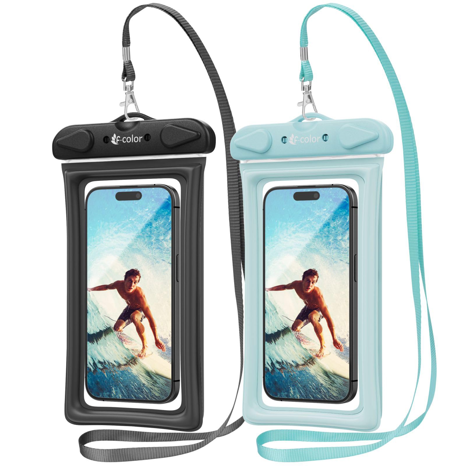 **F-color Waterproof Phone Pouch (2 Pack) - IPX8 Certified, Double Air Cushion Protection for Phones Up to 7.2