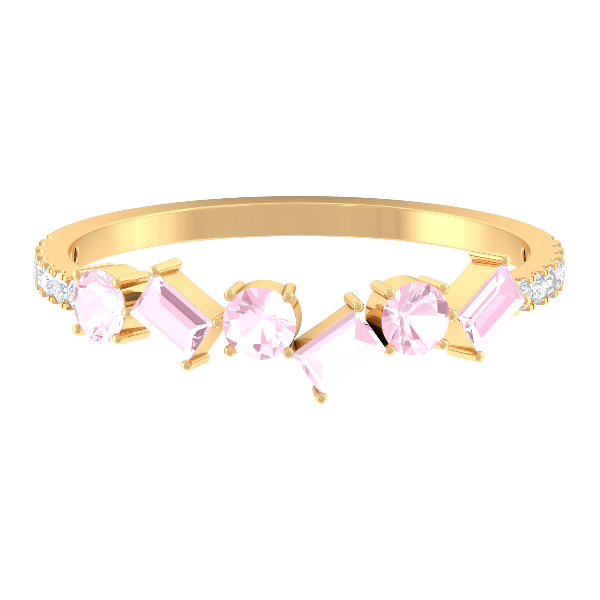0.75 CT Rose Quartz & Diamond Half Eternity Ring - 14K Solid Gold Baguette & Round Cut Gemstone Wedding Band for Women - Perfect for Anniversaries, Engagements & Romantic Gifts