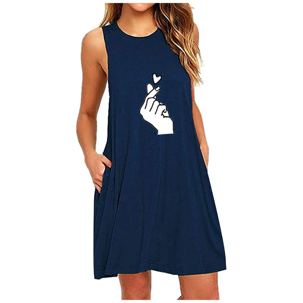 Women's Floral Sleeveless T-Shirt Dress - Summer Casual Shift Sun Dress with Flowy Tunic Design | Perfect for Beach Outings, Lounge Wear & Everyday Comfort