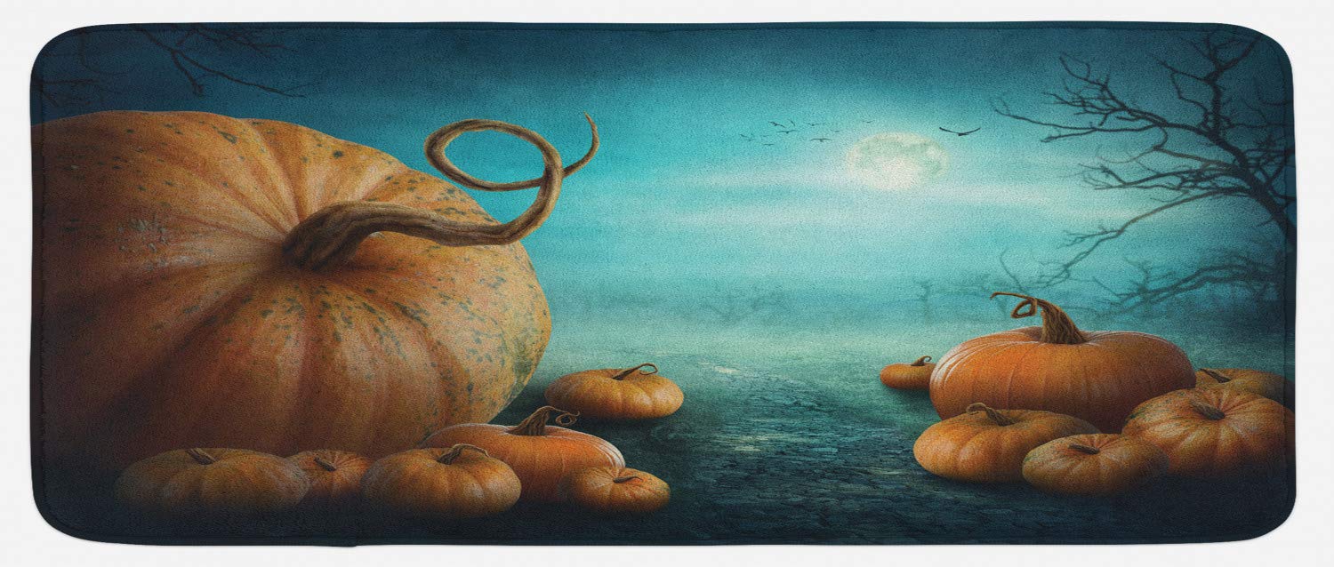 Ambesonne Non-Slip Plush Kitchen Mat - Autumn Pumpkin & Halloween Design, 47