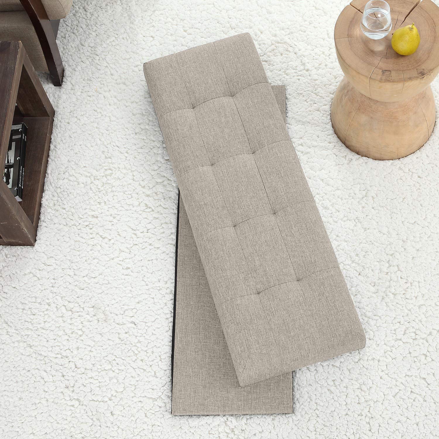 Ornavo Home 45 Inch Folding Storage Ottoman Bench with Removable Top - Large Foot Rest Stool, Multi-Functional Chest for Living Room, Bedroom & Entryway (Beige) | Perfect for Extra Seating, Blanket Storage & Home Organization