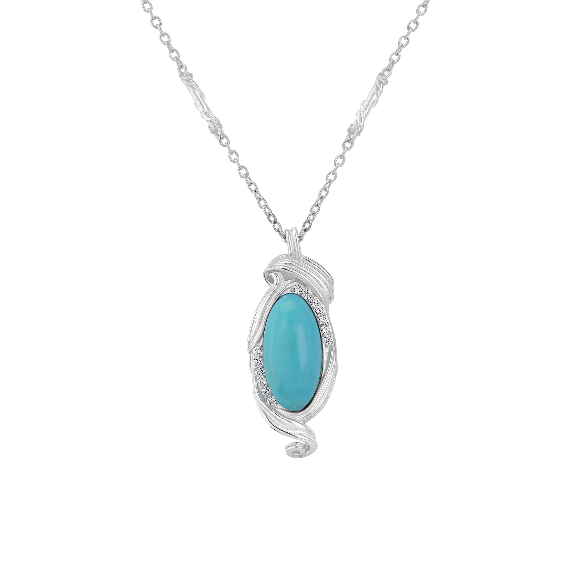 Women's Sterling Silver Elongated Oval Genuine Gemstone Swirl Pendant Necklace | Birthstone Jewelry Gift for Birthday, Wedding & Anniversary | Perfect for Everyday Wear, Date Night & Special Occasions