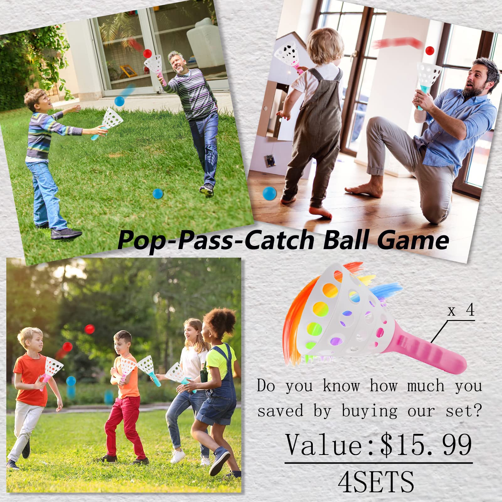 40-Piece 4-in-1 Outdoor Yard Games Set for Kids & Adults - Includes Pop & Catch Ball, Bean Bag Toss, Ring Toss & Soft Plastic Cone Games - Perfect for Backyard Parties, Camping Trips, Family Reunions & Indoor Play
