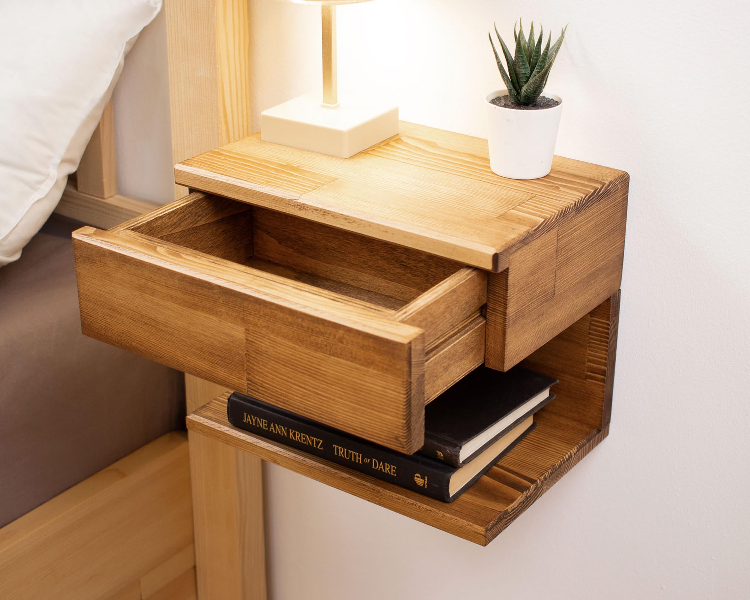 Floating Nightstand with Storage Drawer - Handmade Wood Bedside Shelf, End Table or Accent Table for Small Spaces - Perfect for Apartments, Dorms & Modern Bedrooms (Cape Town Design)