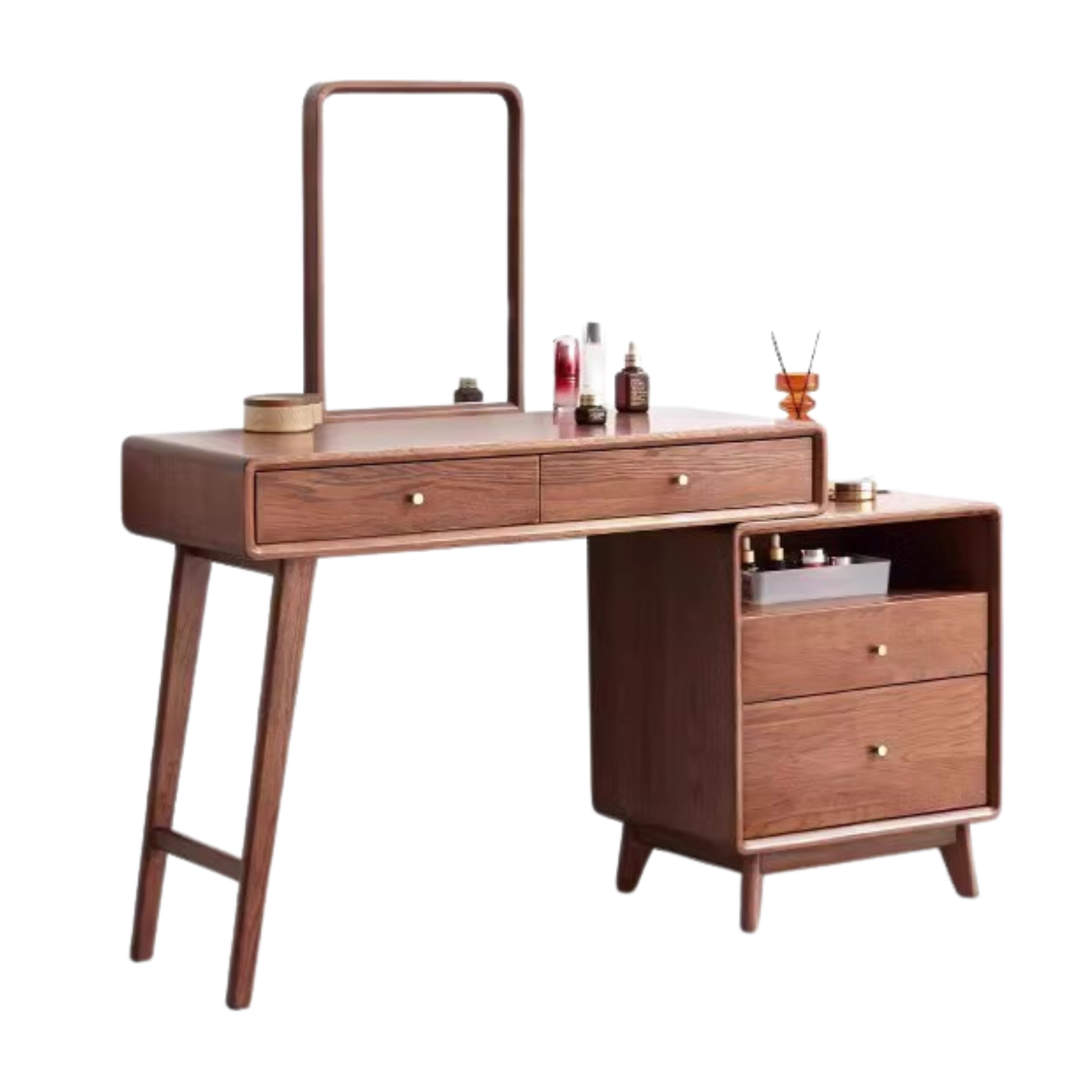 Solid Oak Wood Extendable Dressing Table - Walnut Finish | Elegant Vanity Desk for Bedroom, Makeup Station & Home Decor