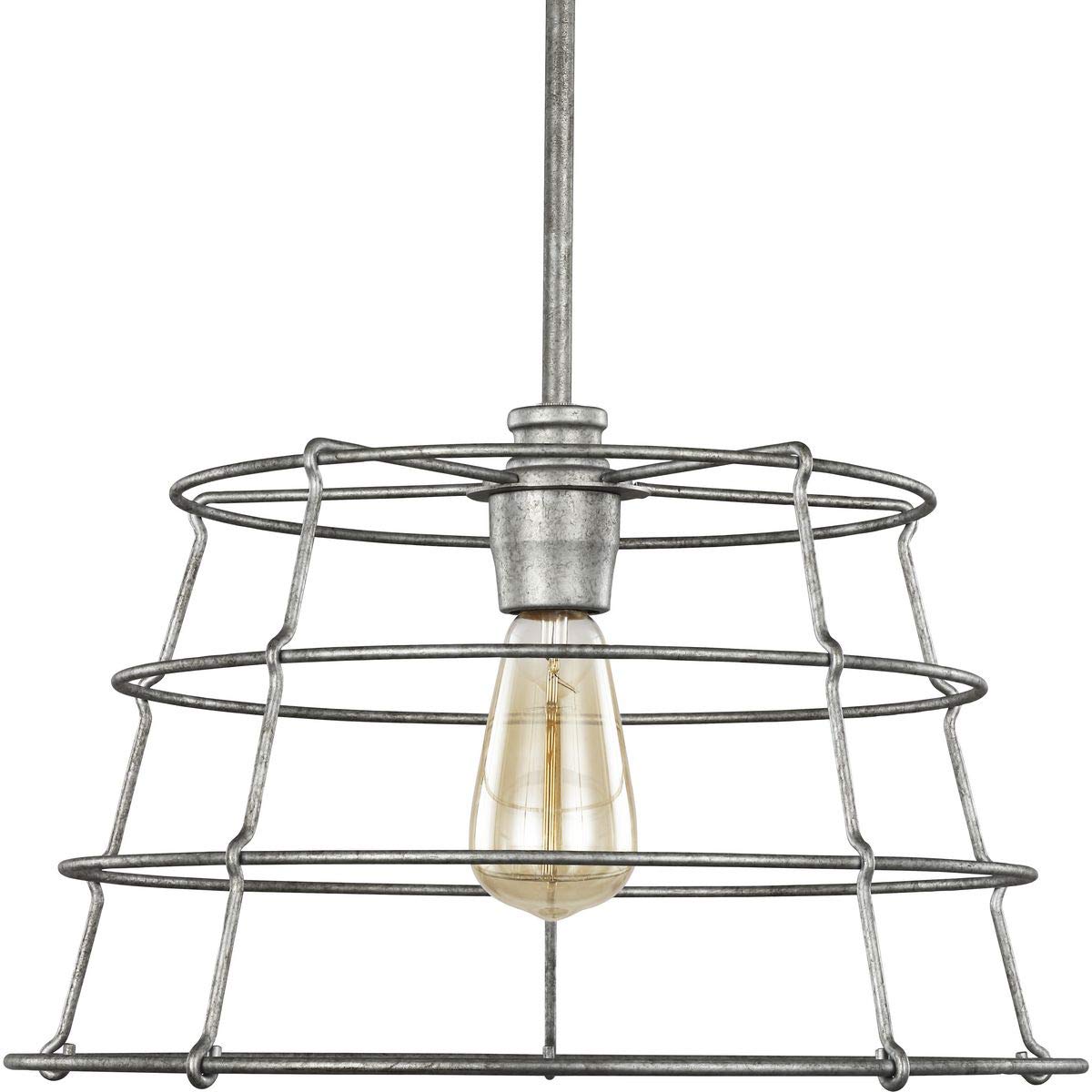 Progress Lighting Chambers Collection 1-Light Farmhouse Pendant Light - Galvanized Metal Finish - Rustic Kitchen Island Lighting - Perfect for Dining Room, Bar, or Entryway Decor