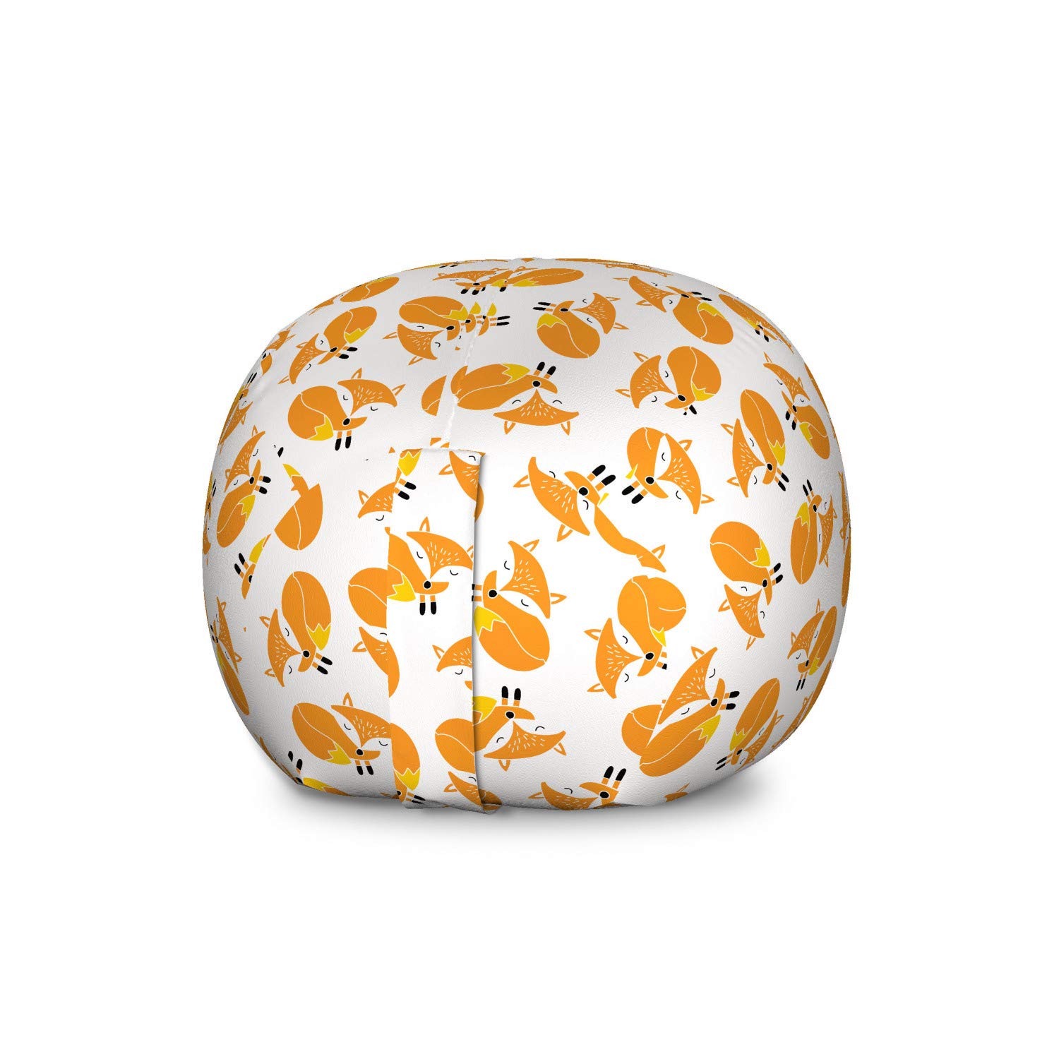 Ambesonne Cartoon Toy Storage Bag Chair with Sleeping Fox Cub Doodle Design - Large Washable Stuffed Animal Organizer in Marigold Yellow | Perfect for Kids' Room, Nursery, Playroom & Toy Organization