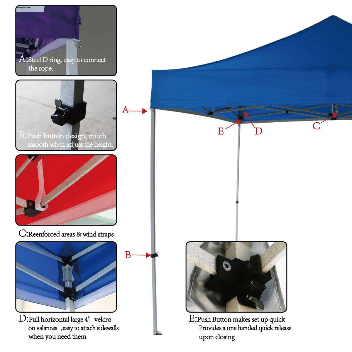10'x10' Pop Up Canopy Tent - Heavy Duty Commercial Instant Shelter with 4 Removable Zippered Side Walls, Carry Bag & Sand Bags - Perfect for Outdoor Events, Farmers Markets, Beach Parties & Camping