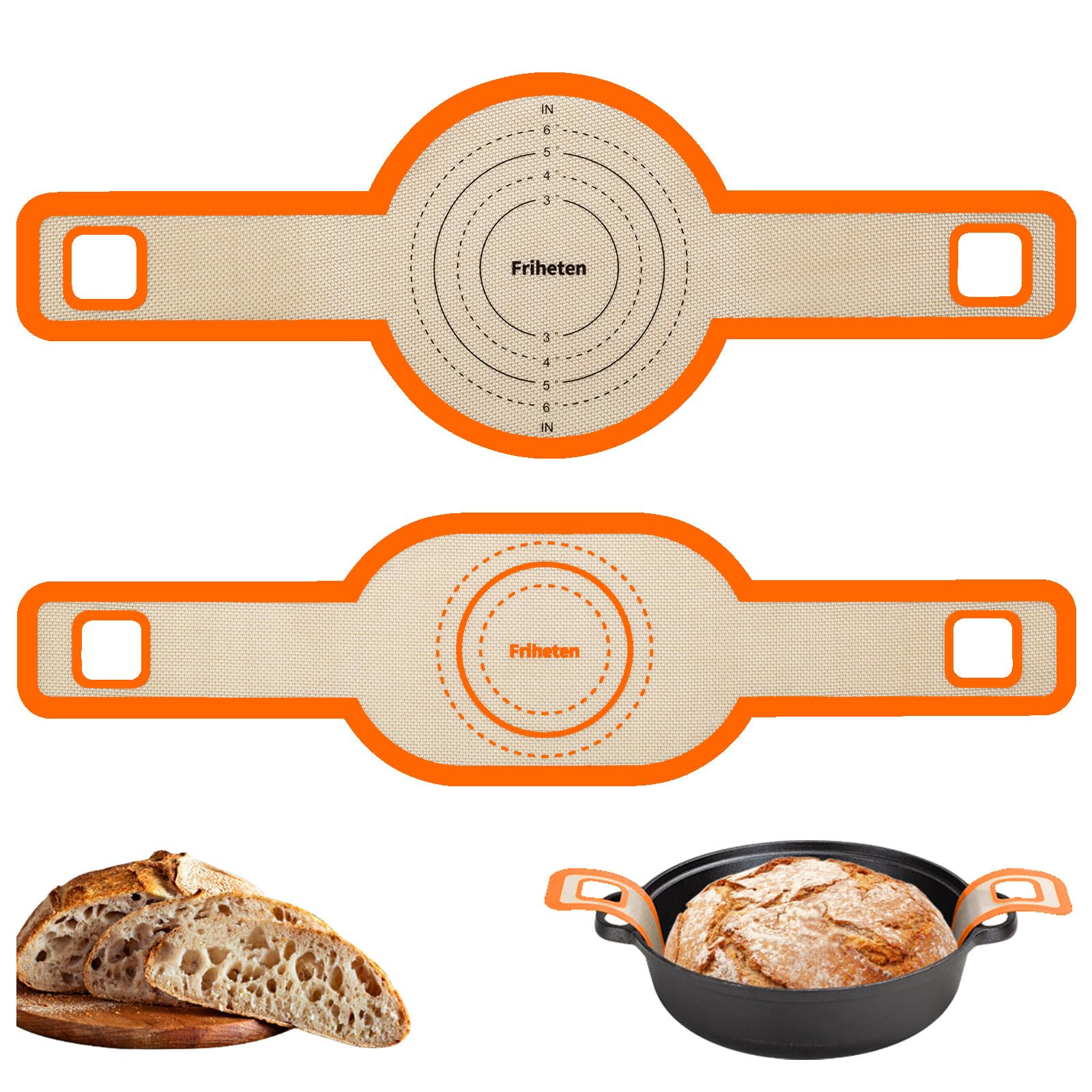 Non-Stick Silicone Sourdough Bread Sling for Dutch Oven - Oval & Round Reusable Baking Mat with Extra Long Handles, Easy to Clean (Orange) | Perfect for Artisan Bread Baking, Homemade Loaves & No-Knead Recipes