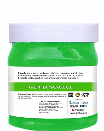 Organic Pink Root Green Tea Massage Gel & Activated Charcoal Mask Set - 500ml Each for Skin Detox & Relaxation | Spa, Facial, Body Care at Home