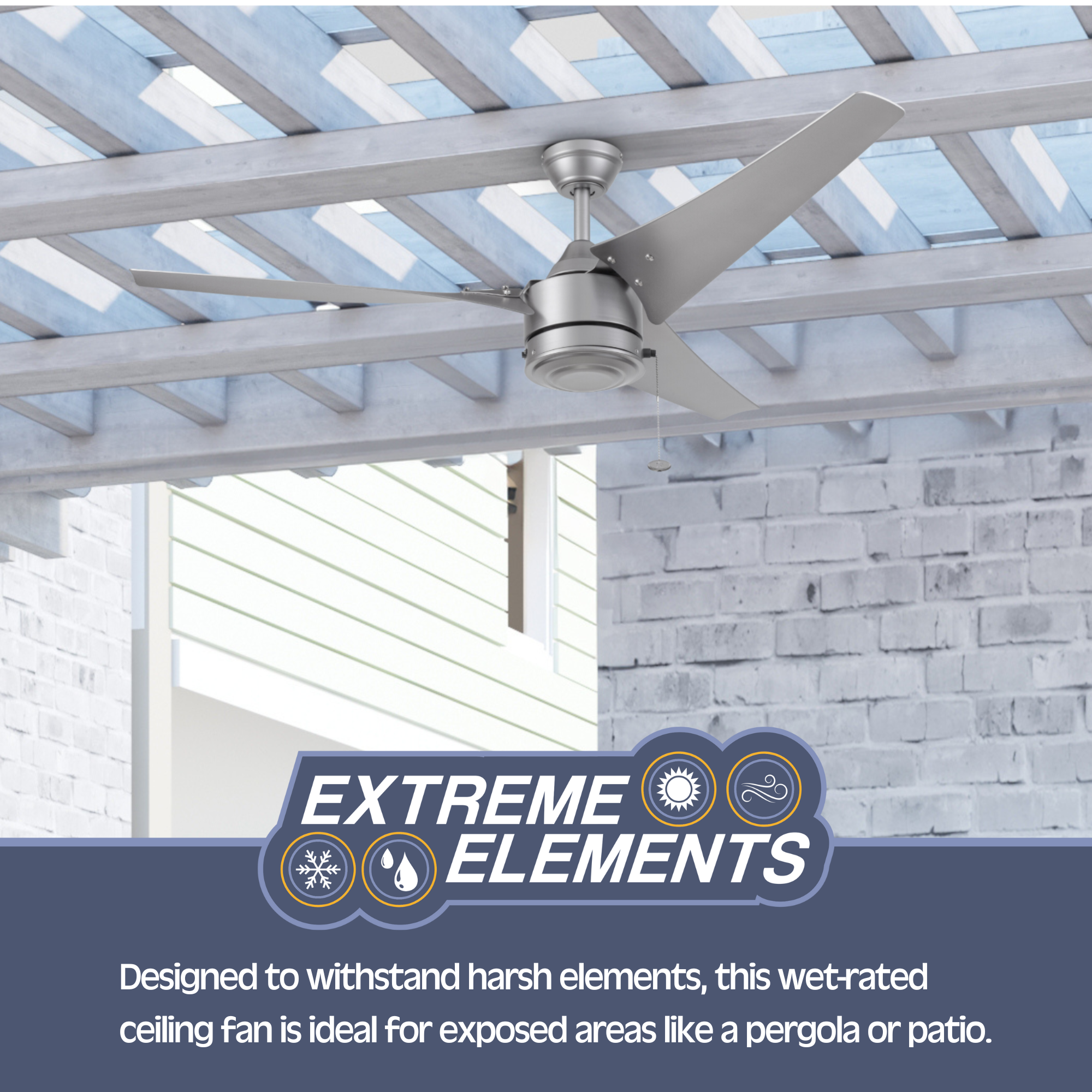 56 Inch Silver Talib Ceiling Fan with Pull Chain - Indoor/Outdoor Use for Living Room, Bedroom, Patio & Covered Porch
