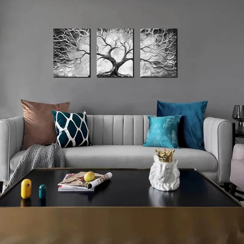 3-Piece Modern Black and White Metal Wall Art Prints - Ready to Hang Home Decor for Living Room, Bedroom & Office