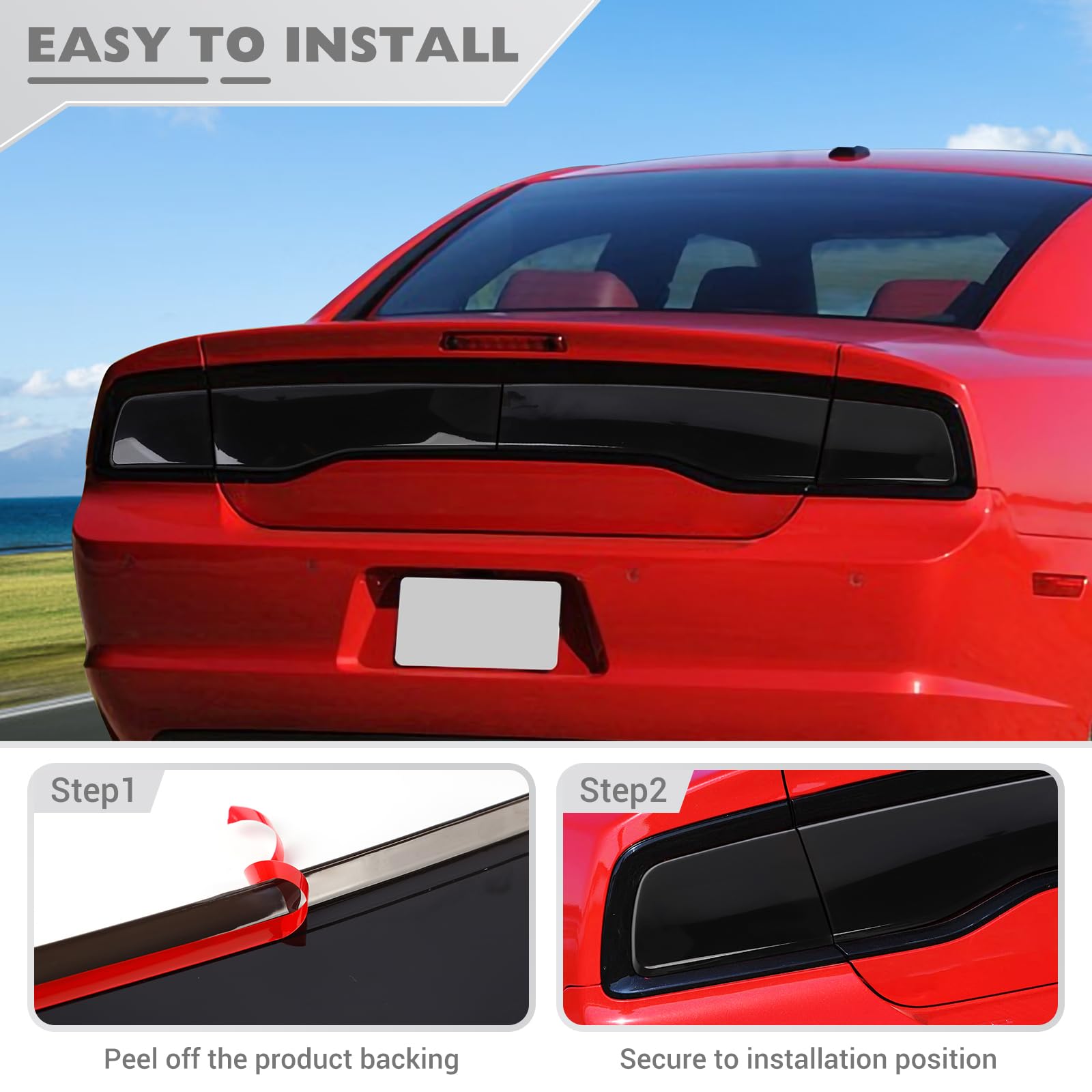 JeCar Smoke Tail Light Covers for 2011-2014 Dodge Charger - Black Lens Protector Guard Trim - Easy Installation & Weatherproof Design (Perfect for Car Shows, Night Driving & Custom Styling)