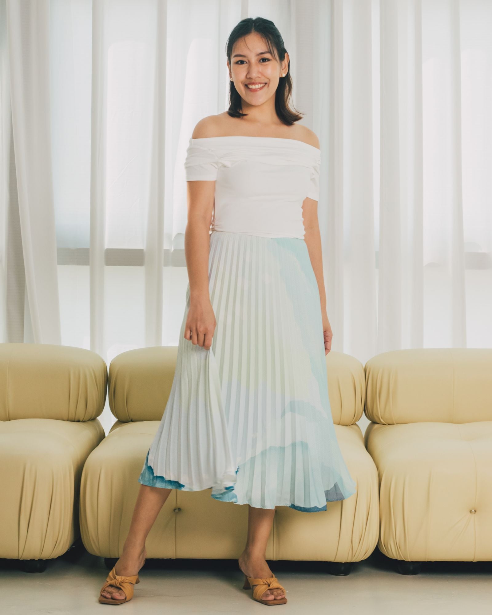 Serene Voyage Women's Pleated Skirt - Flowy A-Line Midi Skirt for Casual & Office Wear | Perfect for Spring & Summer Outfits
