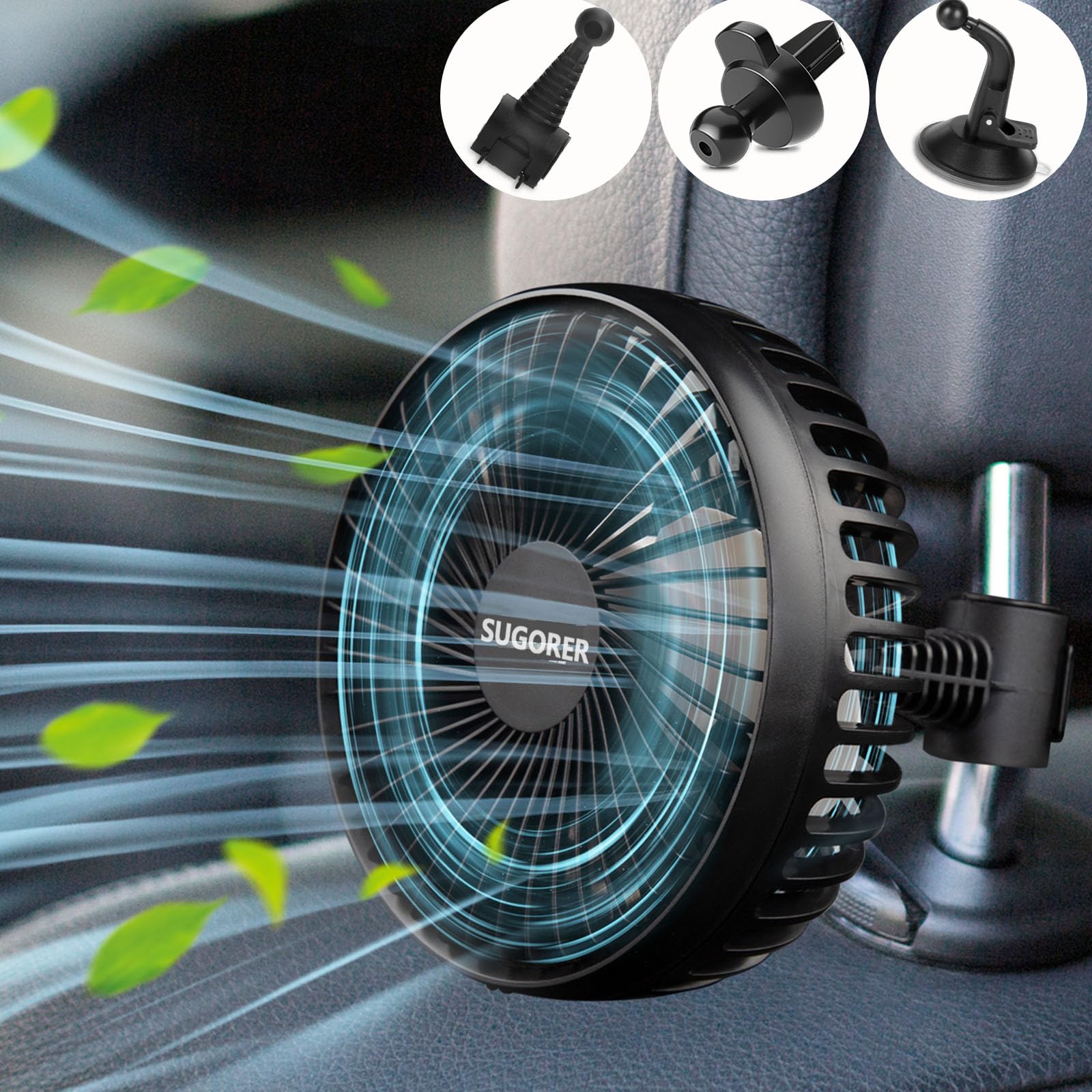 Portable USB Car Fan for Backseat Kids - 3 Speeds, 360° Rotatable with 3 Holders | Powerful Cooling Fan for Car Vent in Vehicles, Trucks, Vans, SUVs & RVs | Perfect for Road Trips, Summer Travel & Keeping Kids Cool