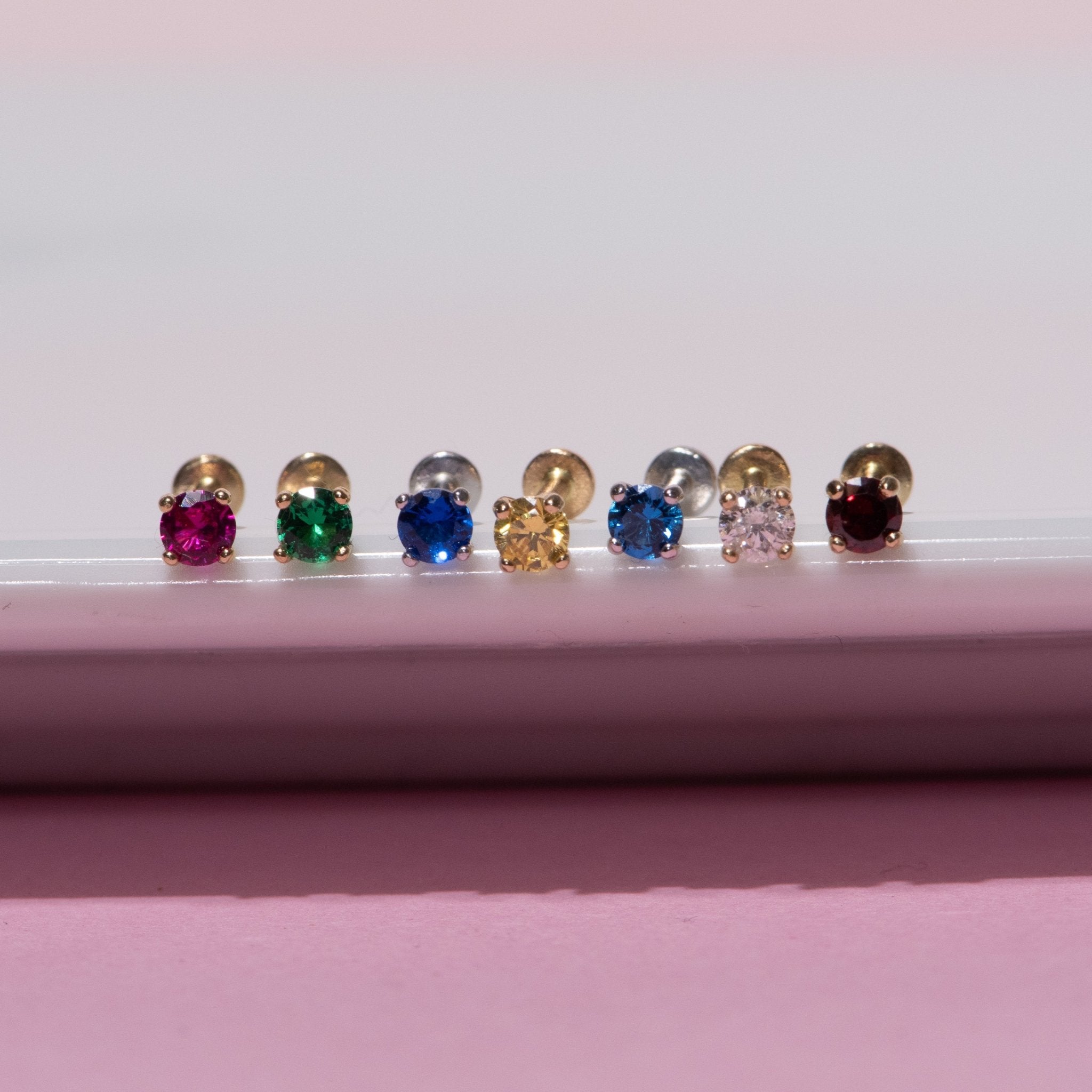 14k Yellow Gold Garnet Cartilage Flat Back Stud Earrings - Dainty & Hypoallergenic Piercing Jewelry for Women - Perfect for Everyday Wear & Special Occasions