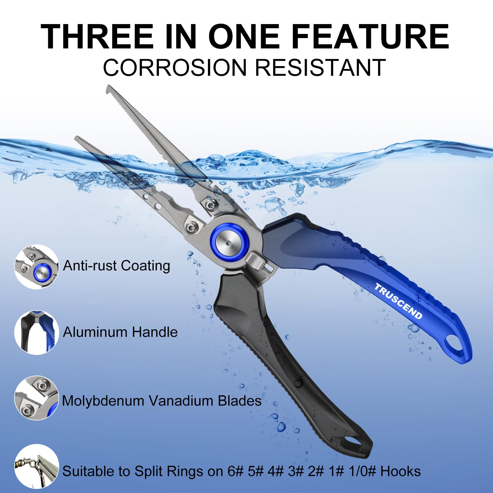 TRUSCEND Lockable Fishing Pliers with Ergonomic Handle - Saltwater Resistant Teflon Coated Multi-Tool with Mo-V Cutter - Perfect Gift for Anglers & Saltwater Fishing Enthusiasts (Great for Bass, Trout & Deep Sea Fishing)