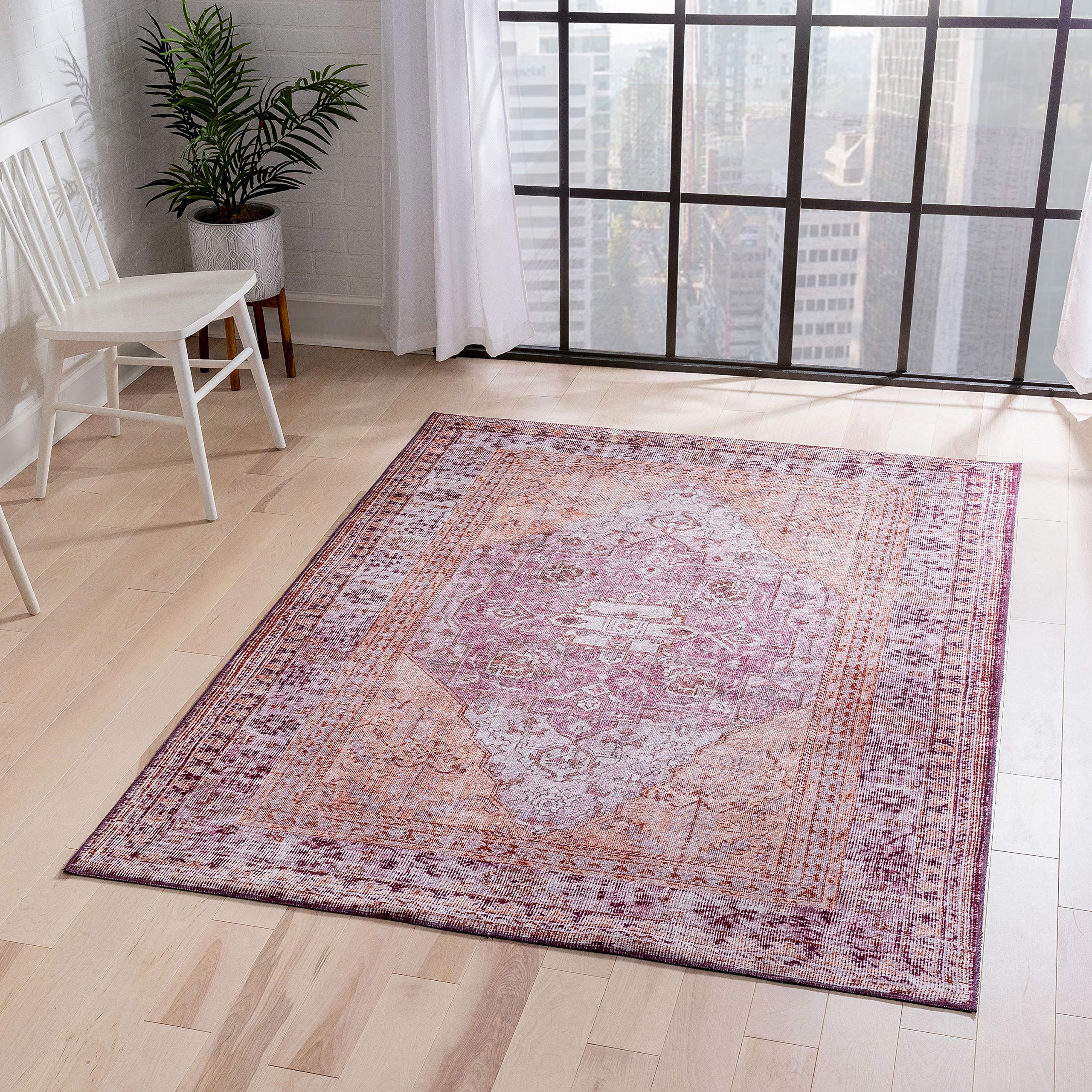 Well Woven Nile Gila Vintage Bohemian Medallion Oriental Purple Flat-Weave Area Rug 7'7