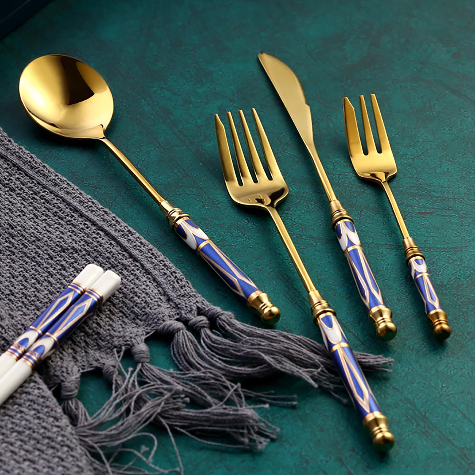 10-Piece Premium Stainless Steel Silverware Set with Ceramic Handle - Food Grade, Mirror Polished Cutlery, Dishwasher Safe Flatware Set for 2 People (Black Gold) - Perfect for Dinner Parties, Restaurants, and Everyday Dining