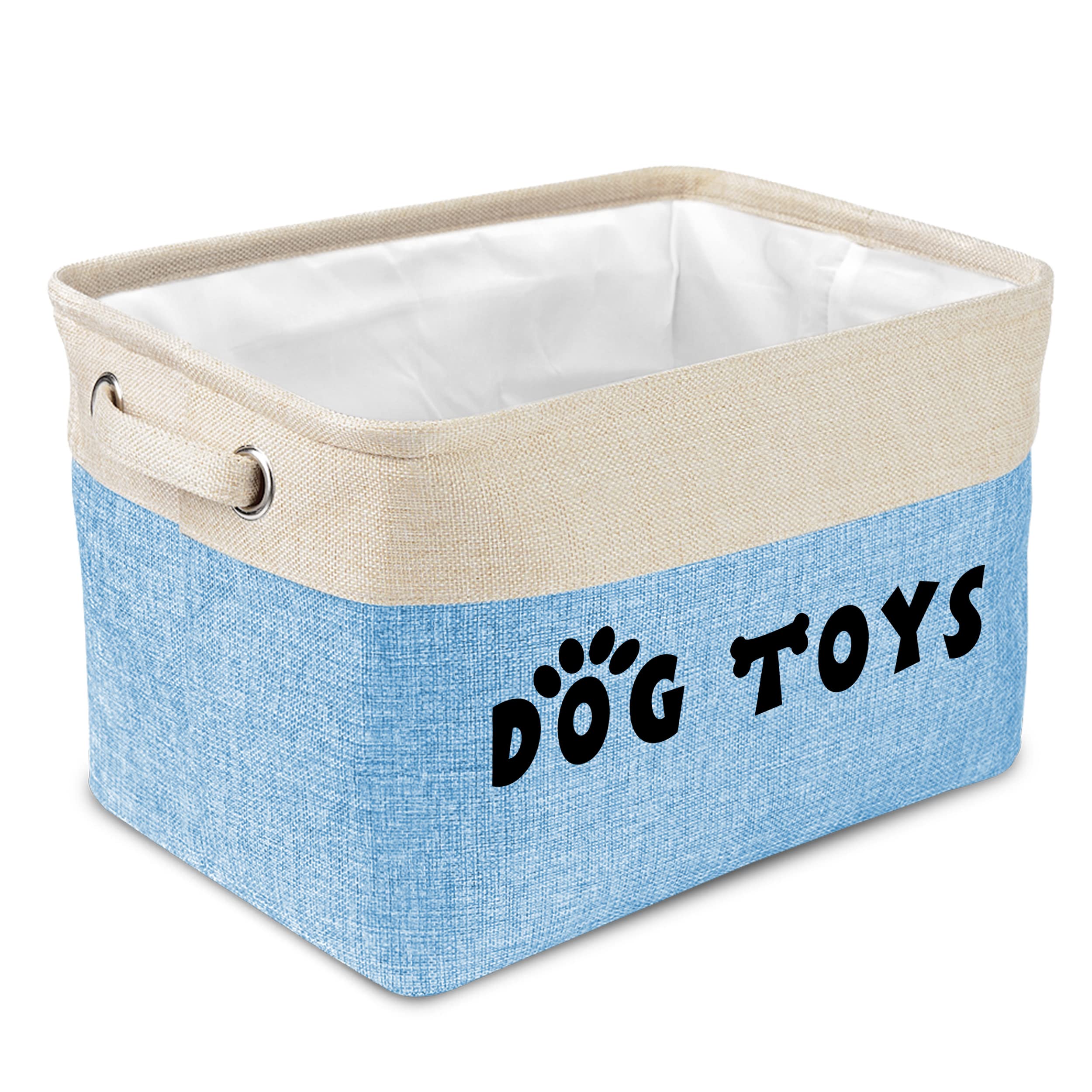 Collapsible Dog Toy Storage Basket with Comfortable Handles - Large Pet Organizer for Toys, Accessories, Leashes & Blankets (Blue, 15x11x9 Inches) - Perfect for Living Room, Bedroom & Pet Play Areas