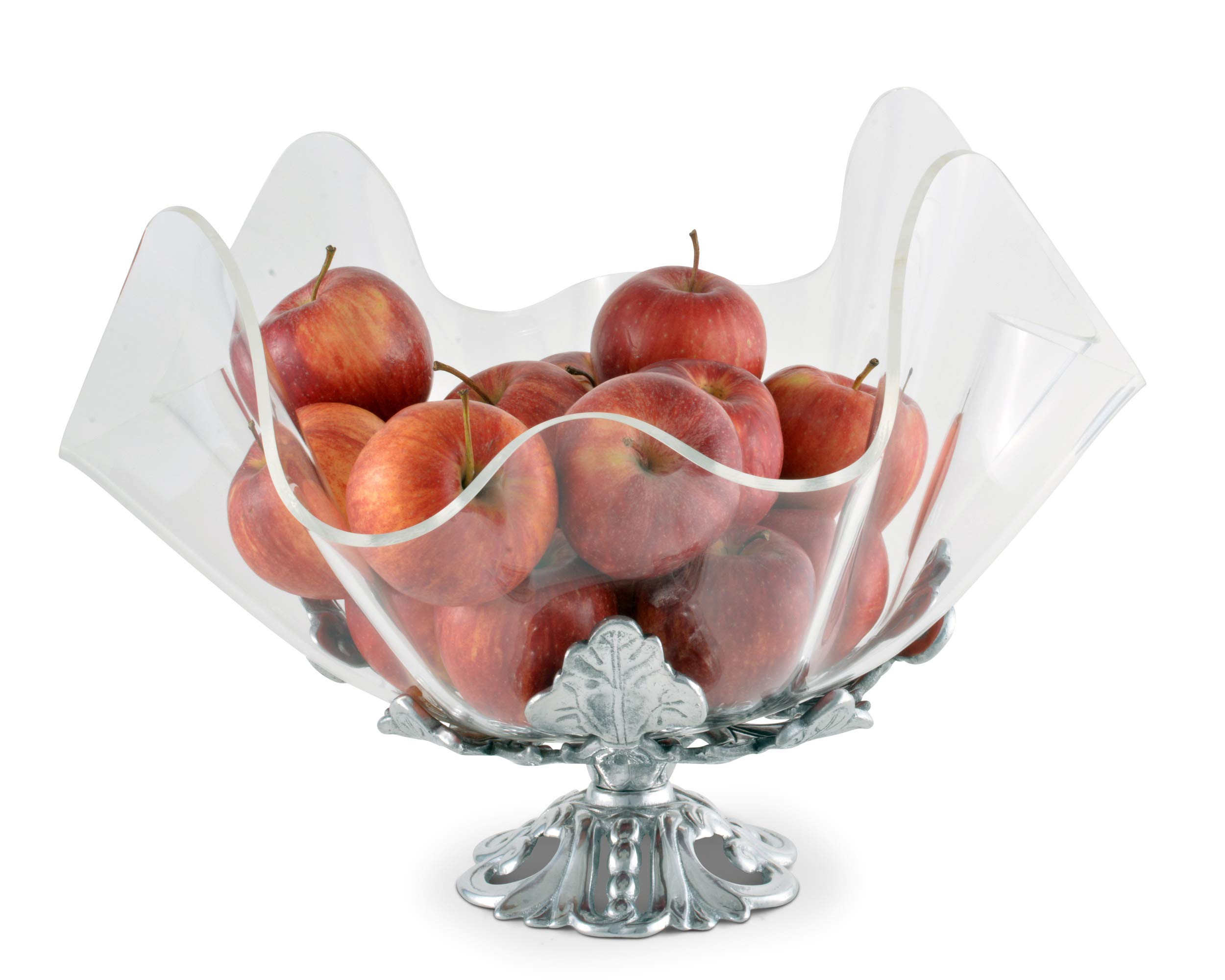 Arthur Court Designs Aluminum Fleur-De-Lis Stand with Acrylic Serving Bowl - 11 Inch Diameter, 9.25 Inch Height - Elegant Serving Tray for Parties, Weddings & Home Decor