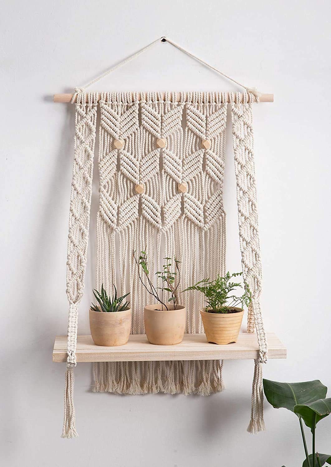 Handmade Cotton Macrame Wall Hanging Planter Shelf for Multiple Plant Pots - 18