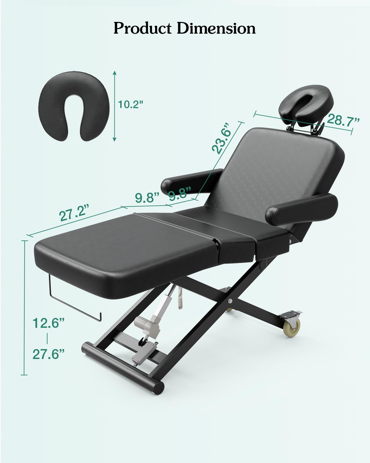 Professional Fully Electric Massage Table with 3 Motors & Custom Angle Adjustment - 550lbs Capacity Height Adjustable Folding Tattoo Chair with Wheels (Black) - Perfect for Massage Therapy, Tattoo Parlors & Beauty Salons