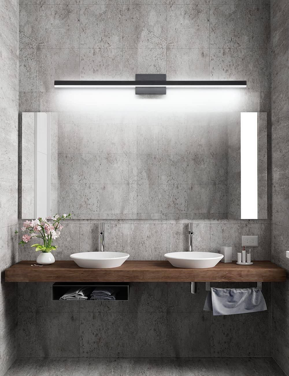 Joossnwell 47.2 Inch LED Vanity Light - Modern Black Bathroom Lighting Fixture with Aluminum Frame, 30W 6000K Cool White - Perfect for Mirror Wall Mount in Contemporary Bathrooms & Dressing Rooms