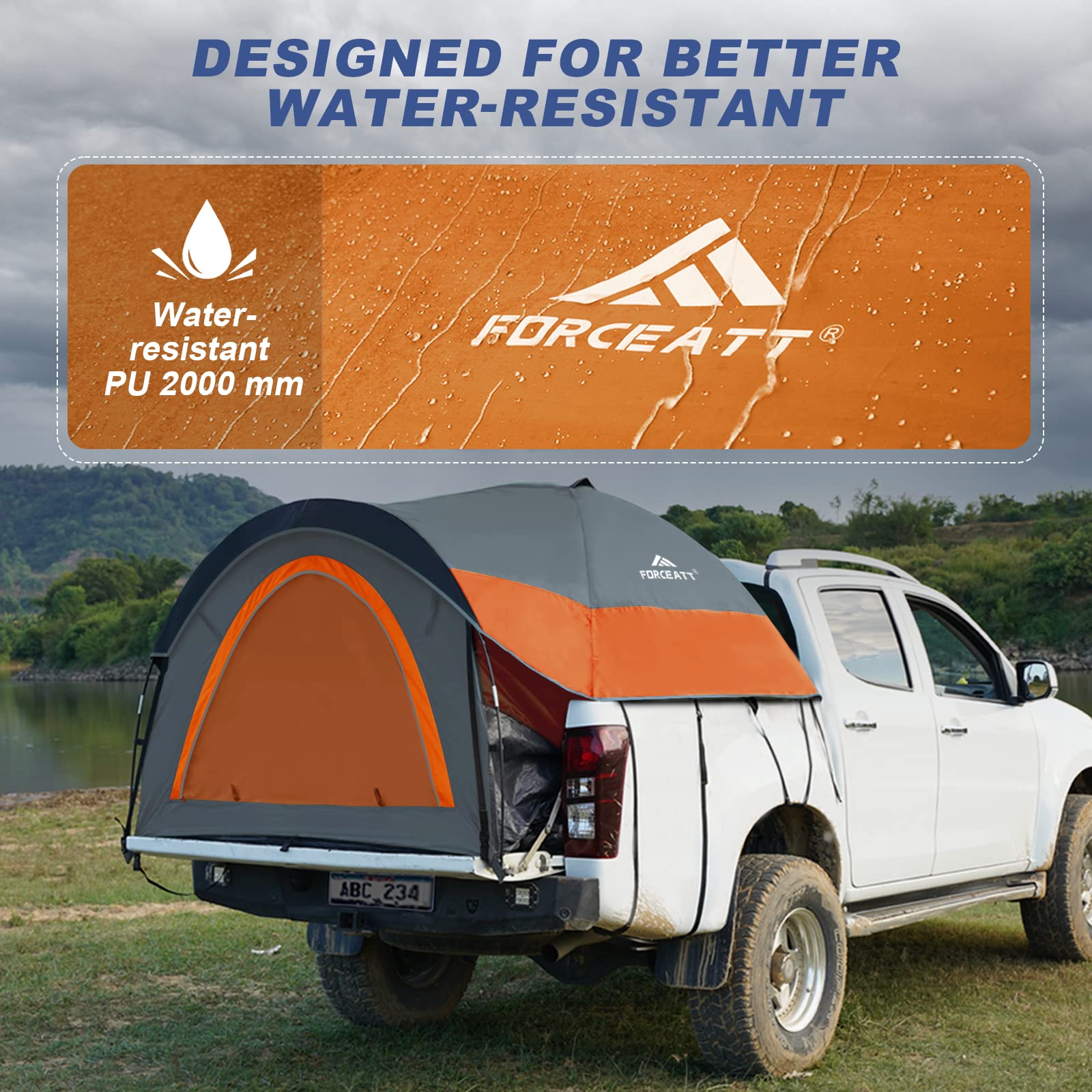 Forceatt Waterproof Truck Bed Tent for 5’-6.5’ Pickup Trucks - PU2000mm Rainproof Camping Shelter, Easy Setup 2-Person Portable Tent for Outdoor Adventures, Camping, Hiking & Fishing | Perfect for Road Trips, Tailgating & Backcountry Exploration
