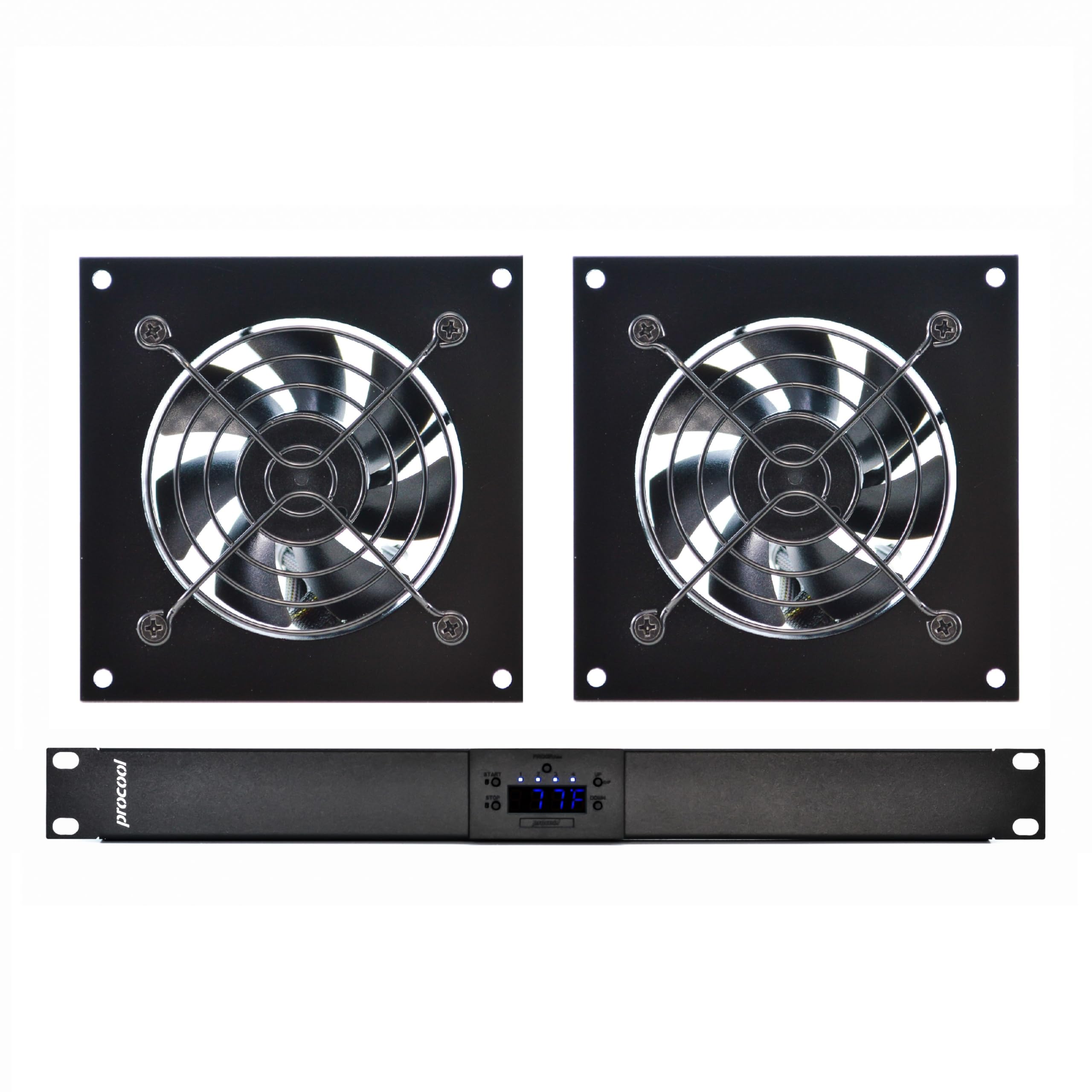 PROCOOL AVX-280T-1U Silent AV Cabinet Cooling Fan System - 1U Rack Mount Temperature Controller with Auto Speed Control & Mounting Kit | Perfect for Server Rooms, Data Centers & AV Equipment Cooling