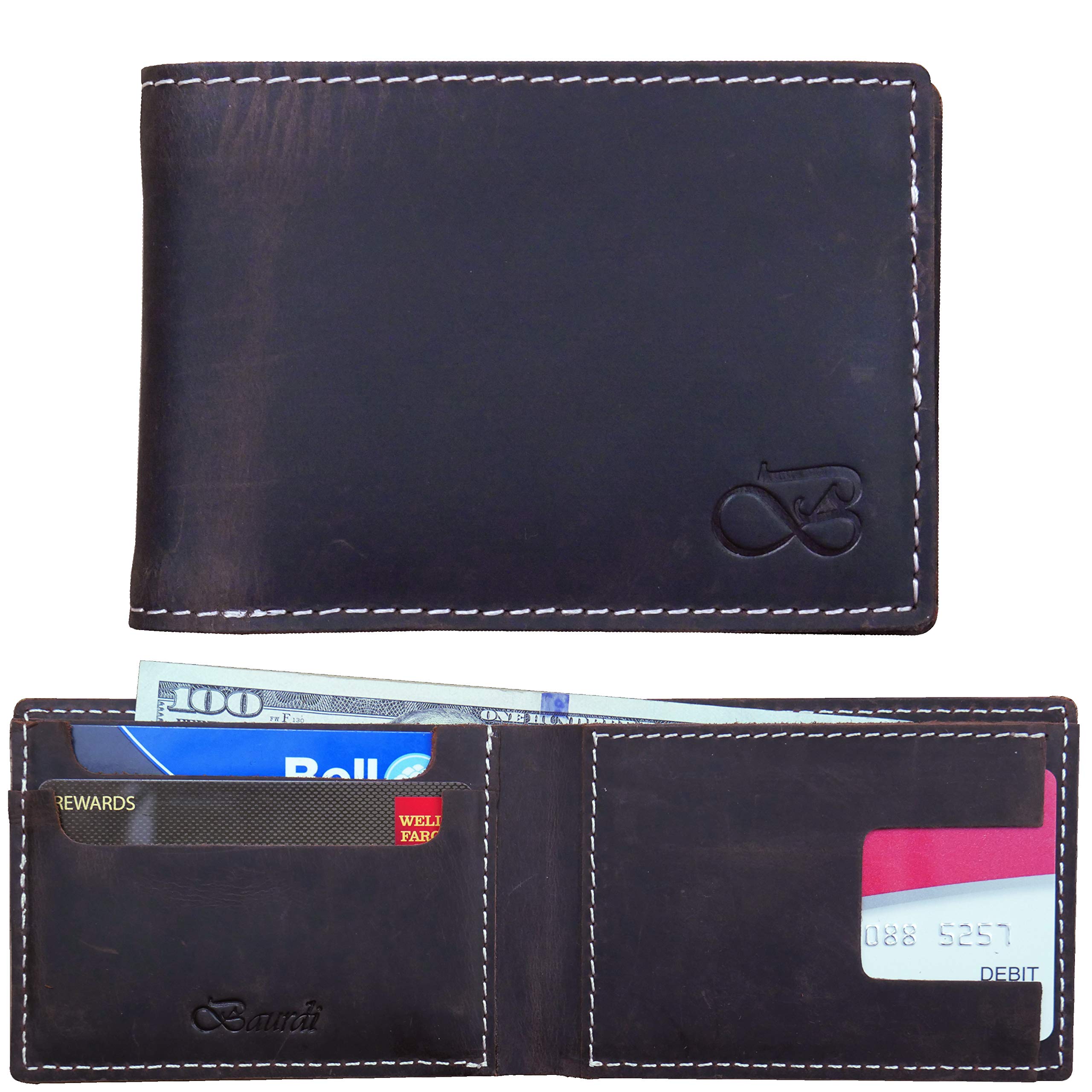 Alamo Men's Full Grain Genuine Leather Bifold Wallet - Brown (Mocha) - Slim RFID Blocking Billfold for Everyday Carry & Travel