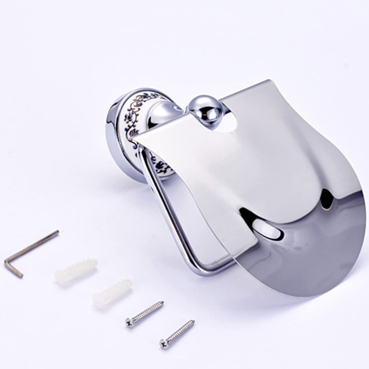 Wall Mounted Toilet Paper Holder with Shelf - Brushed Stainless Steel Bathroom Tissue Holder with Baffle & Screws (Silver) - Perfect for Modern Bathrooms, Powder Rooms & RVs